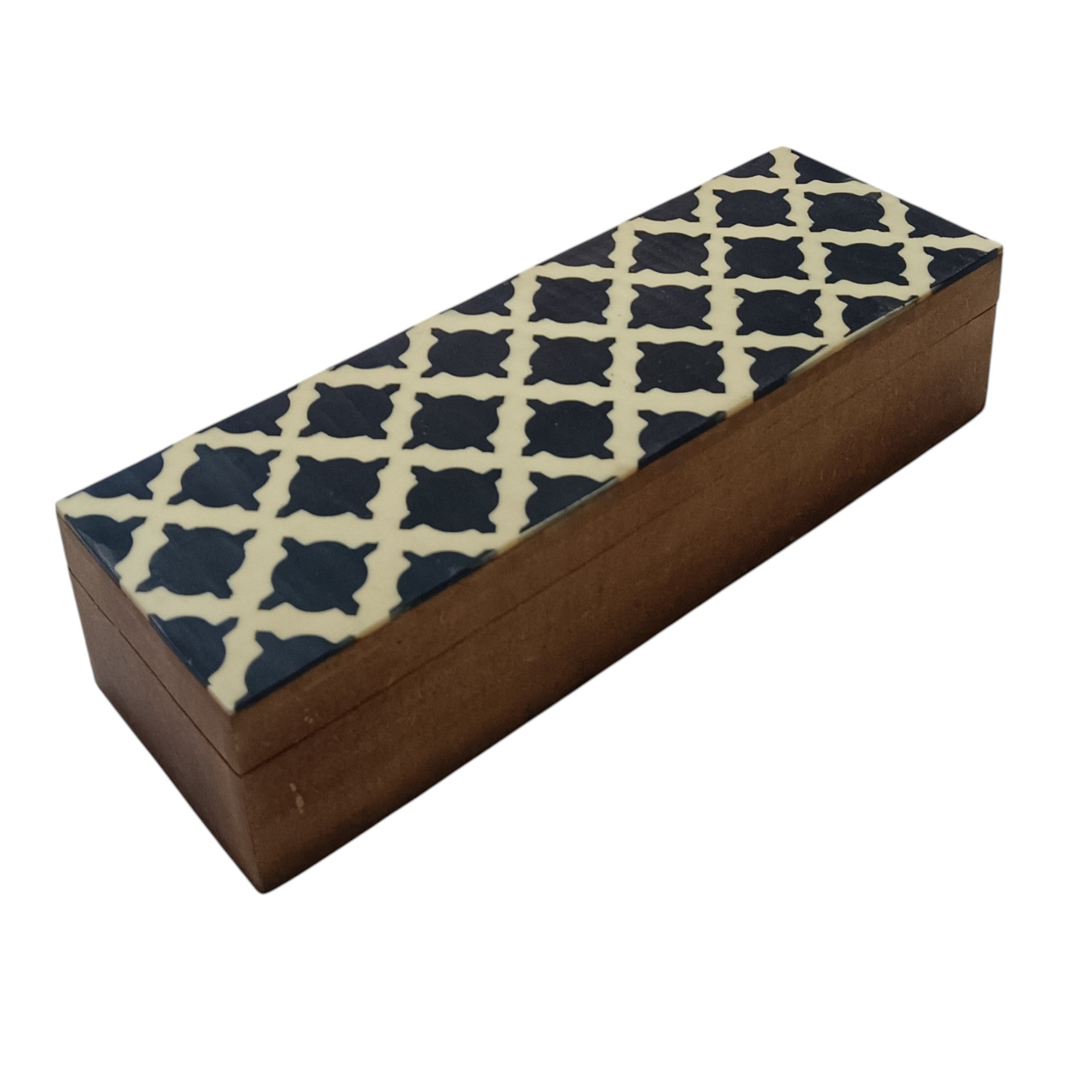 Modern Geometric Wood & Bone Inlay Decorative Box