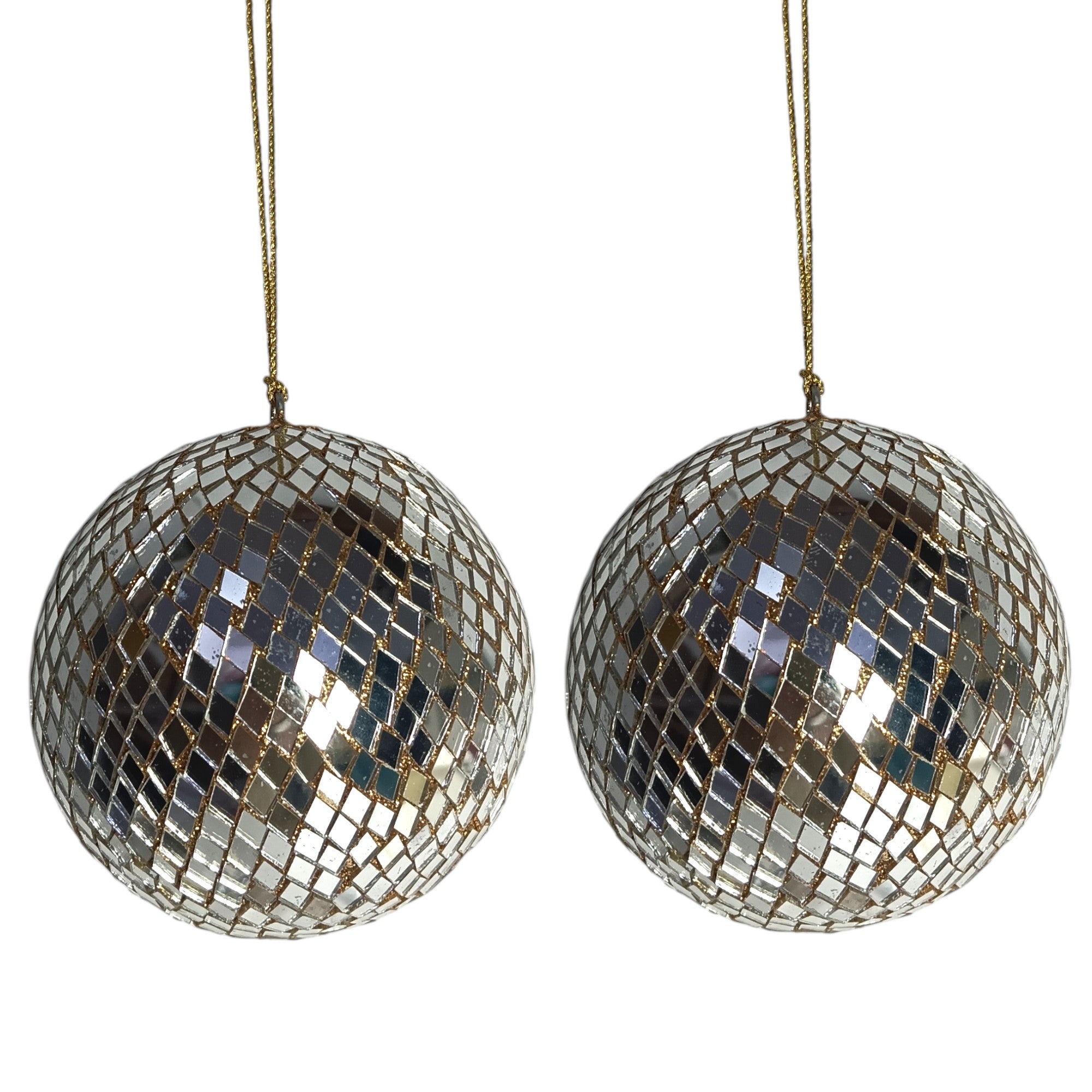  Set of 2 Mirror Chips Balls Christmas Hangings 