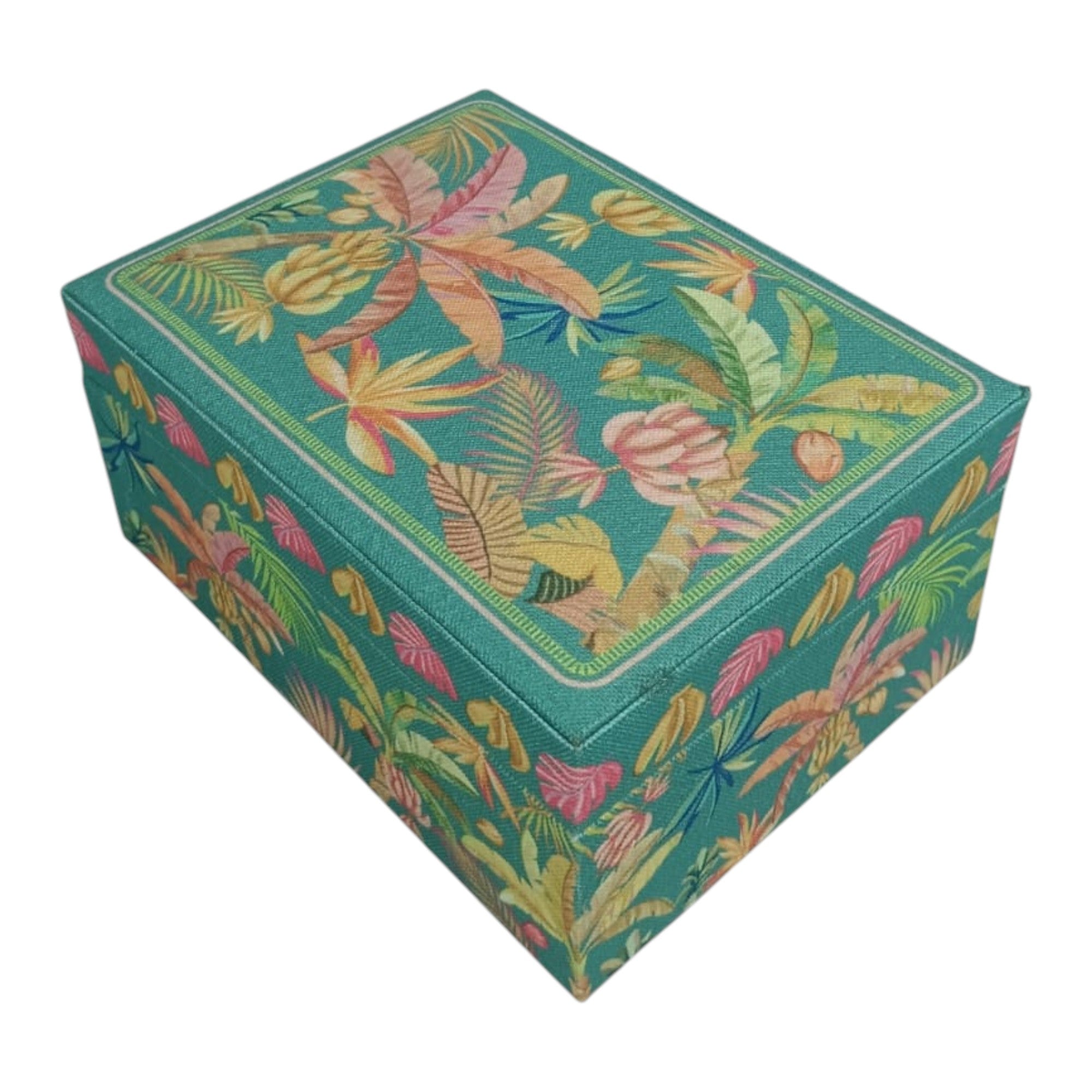 Tropical Floral Fabric-Wrapped Decorative Storage Box