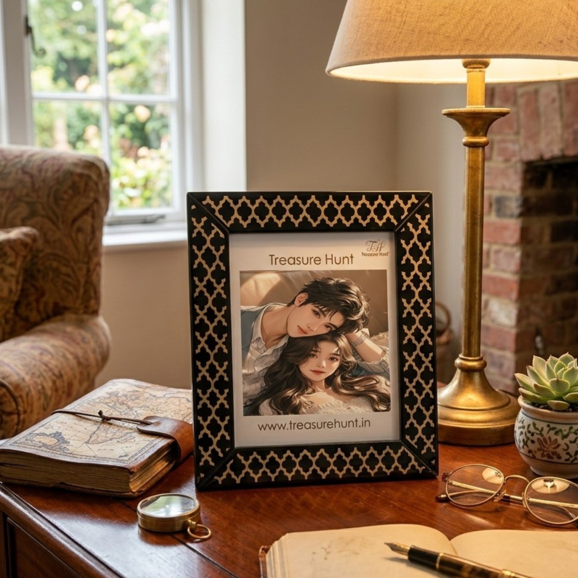 Black & Gold Moroccan Lattice Photo Frame