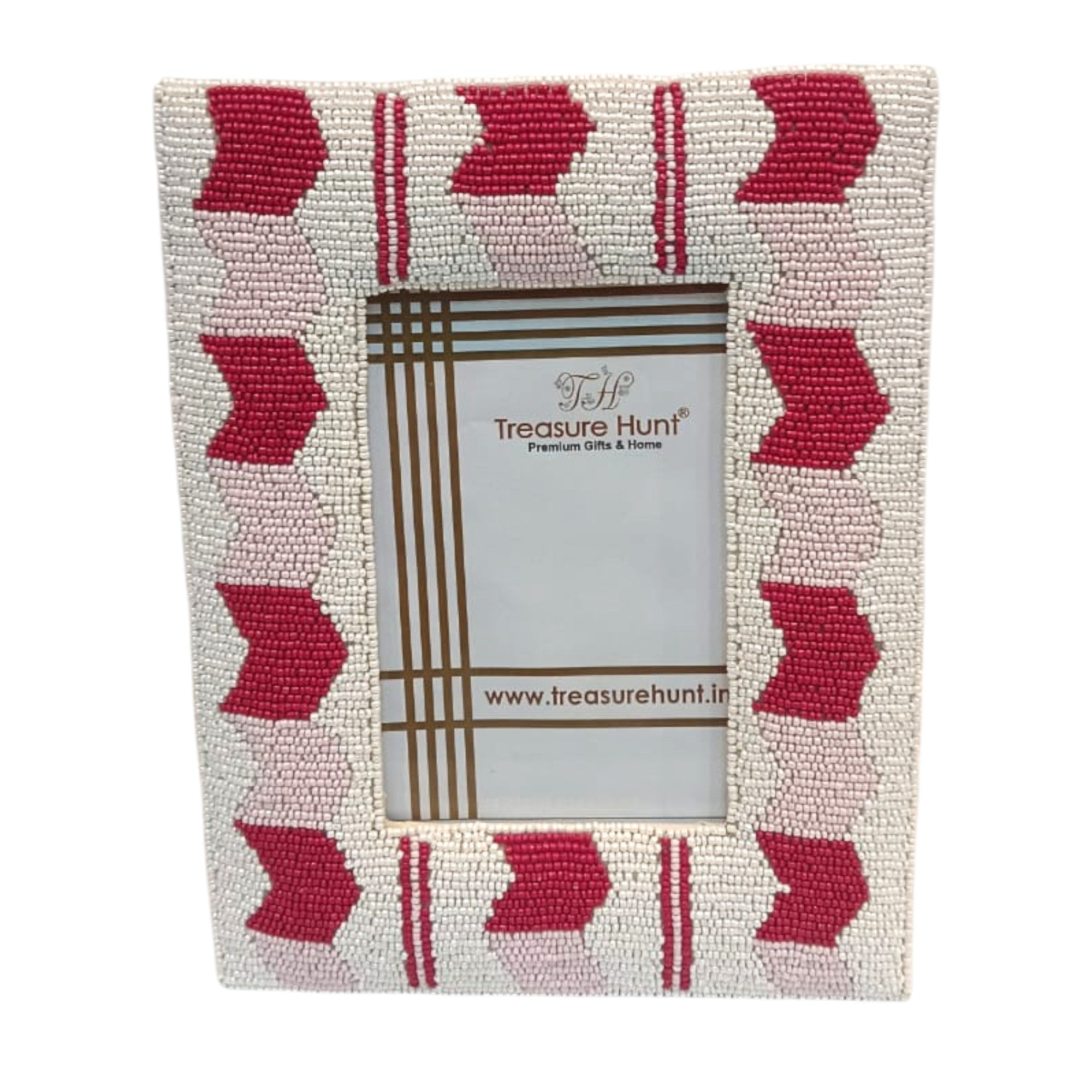Hand-Beaded Pink and White Picture Frame