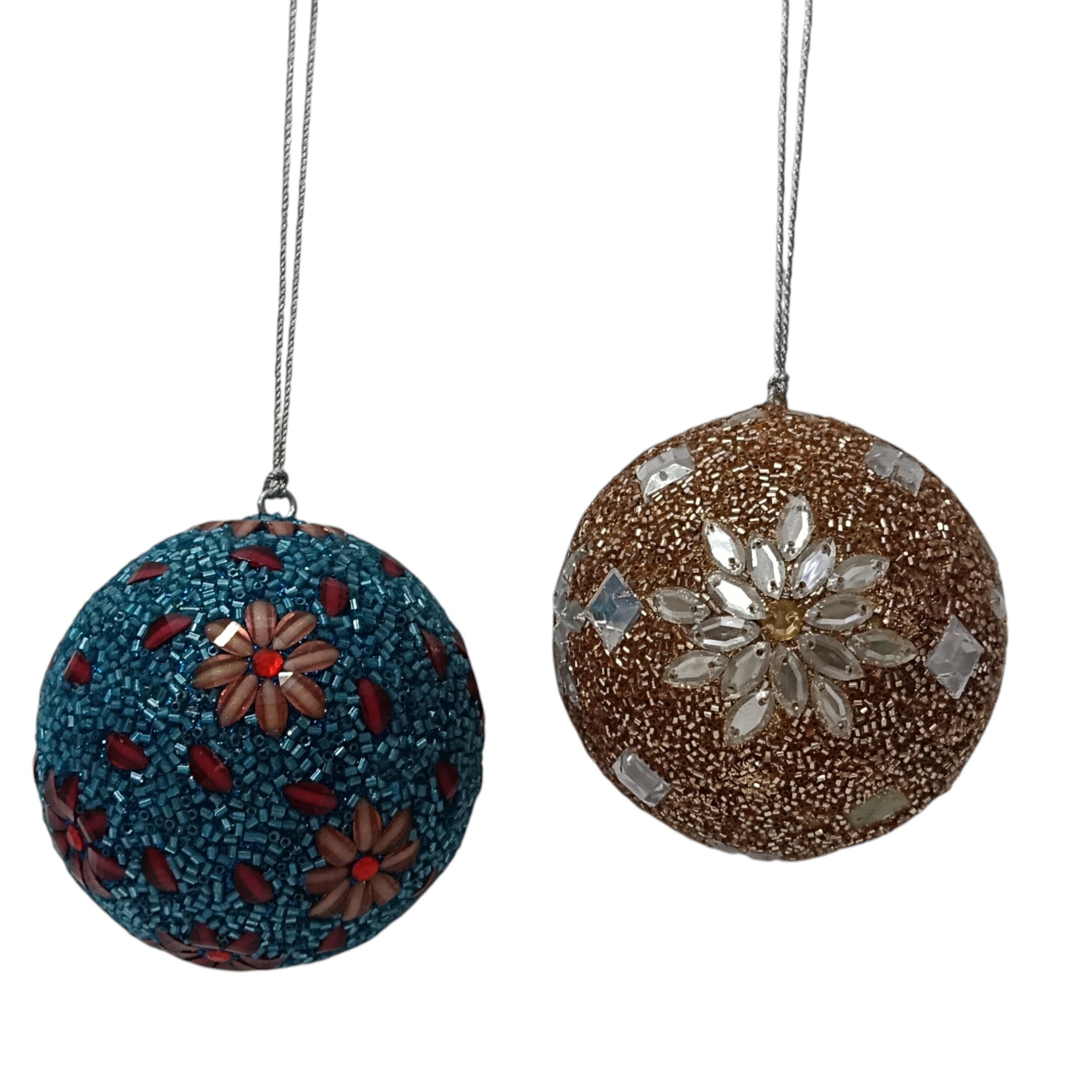 Set of 2 Mirror Chips & Glitter Balls Christmas Hangings