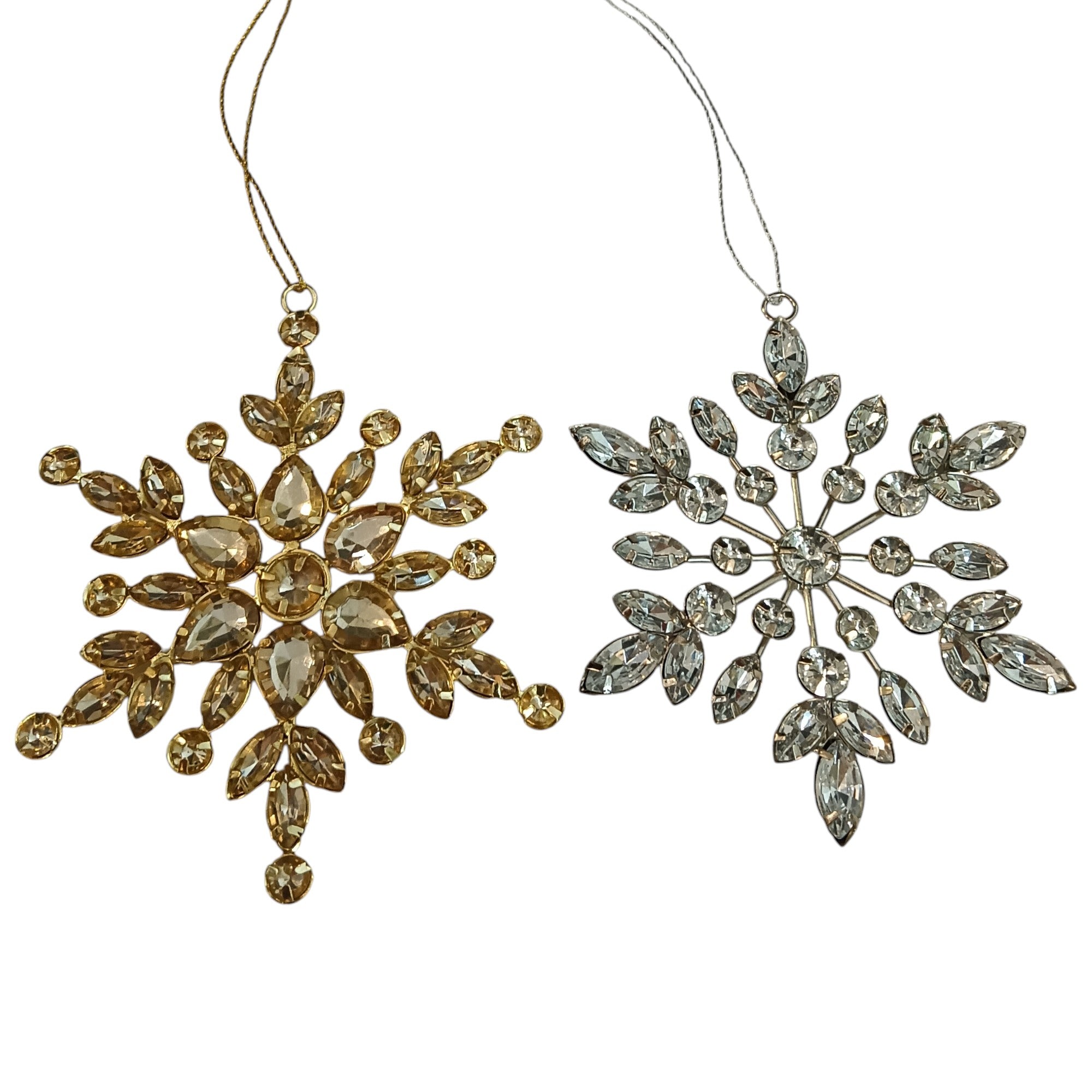 Set of 2 Jewelled Snowflake Hanging Ornaments for Christmas Tree
