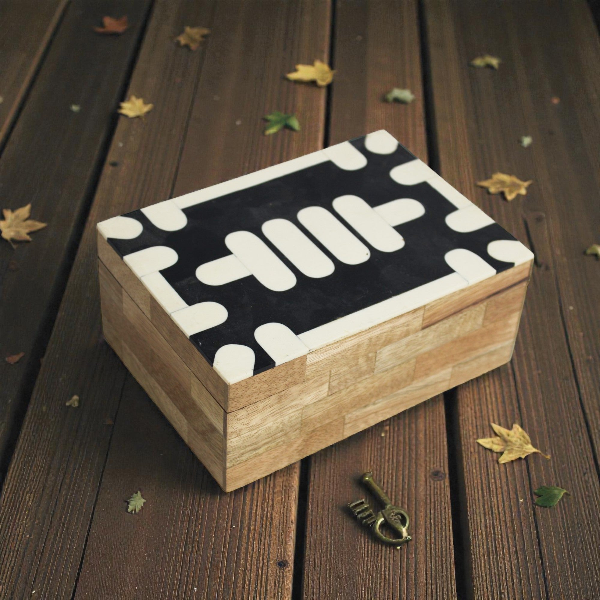 Tribal Noir Bone Inlay & Natural Wood Jewellery Box