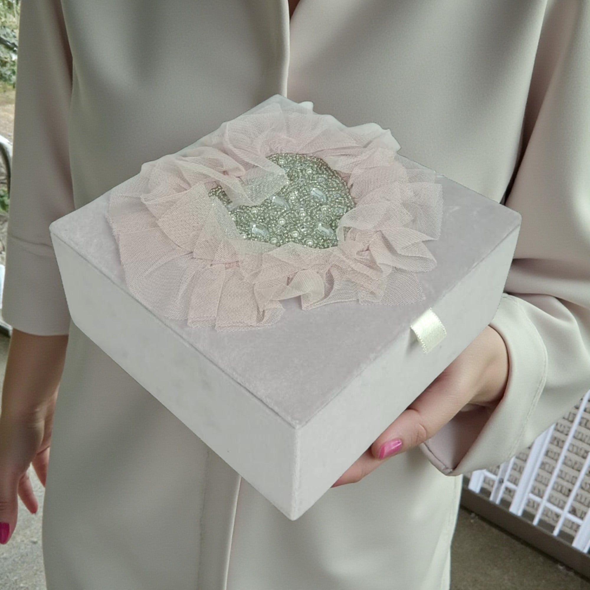 "Lavender Lace" Beaded Velvet Jewellery Box