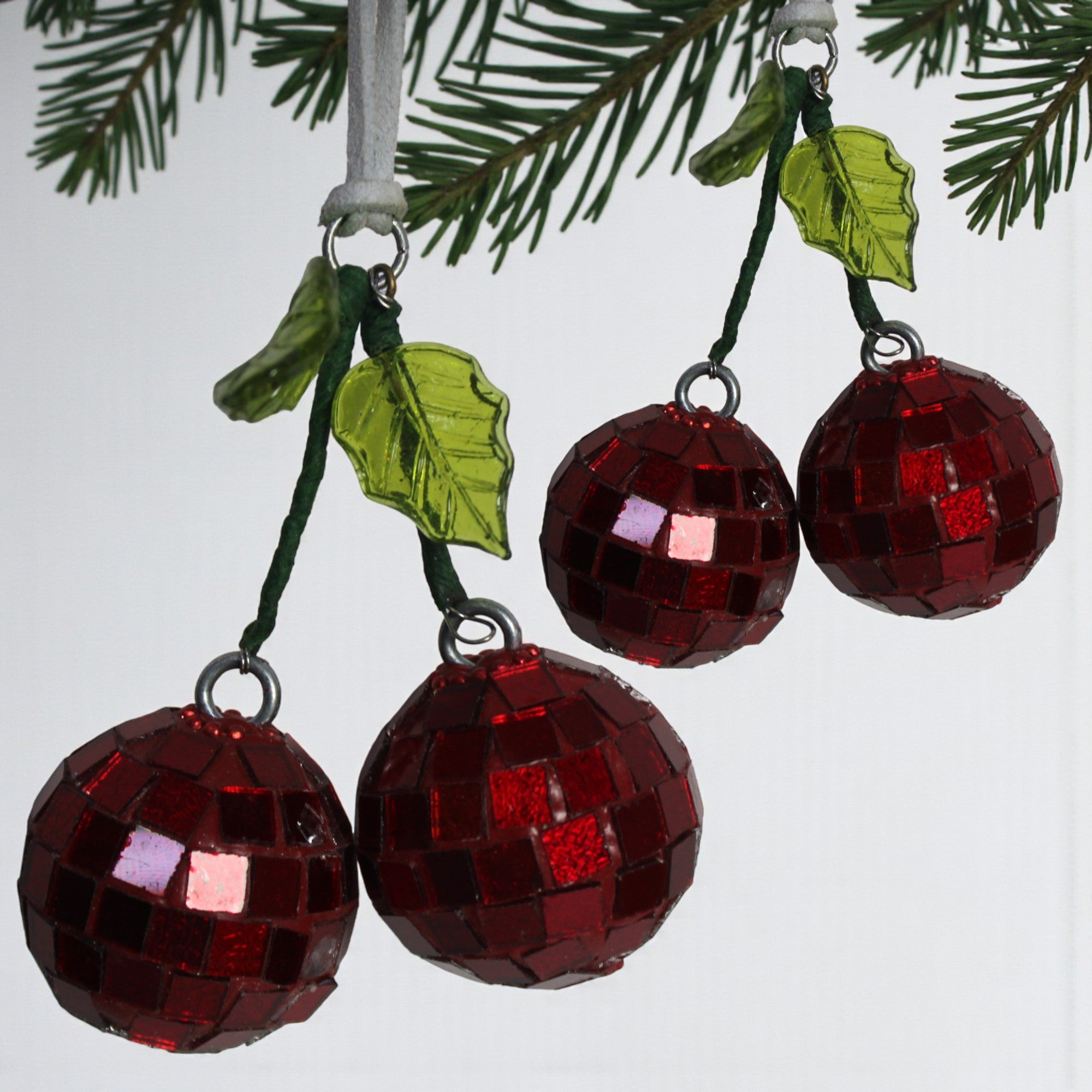  Set of 2 Embroidered Cherry Christmas Ornament Tree Hanging 