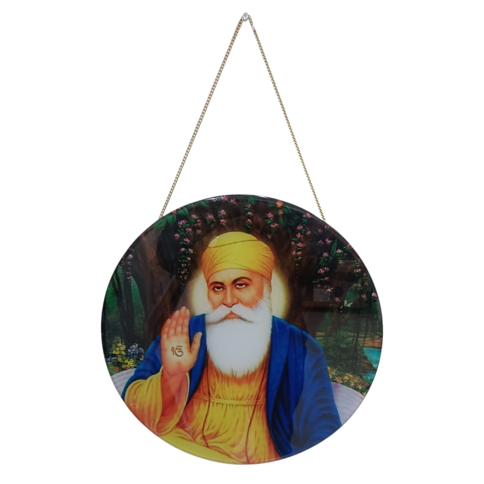 Glass Printed Round Guru Nanak ji Wall Decor