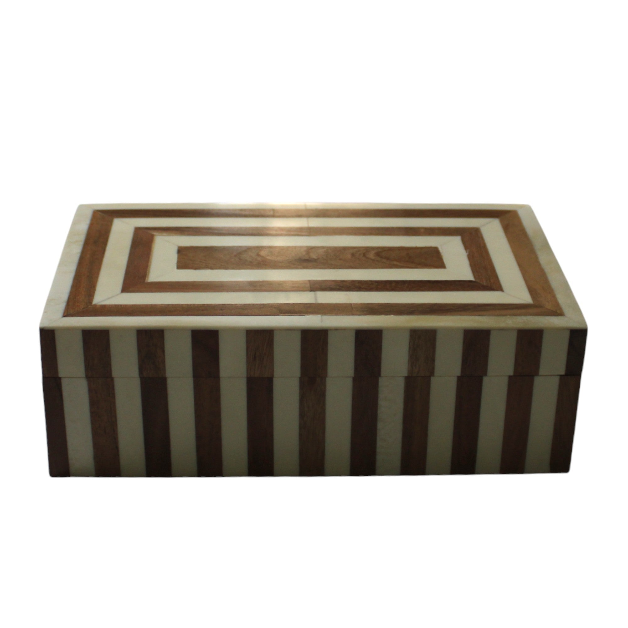Handcrafted Wood and Bone Inlay Striped Decorative Box