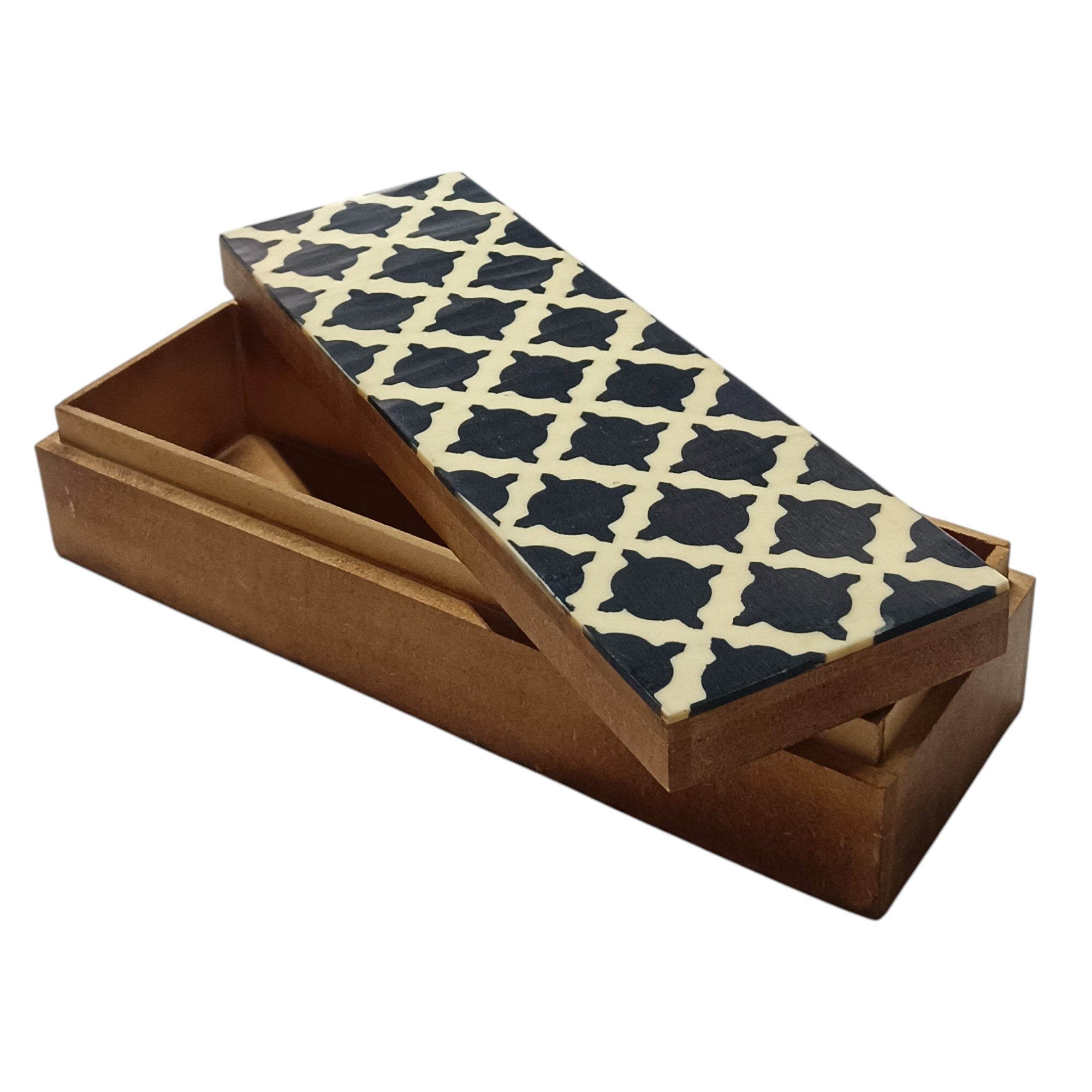  Modern Geometric Wood & Bone Inlay Decorative Box 