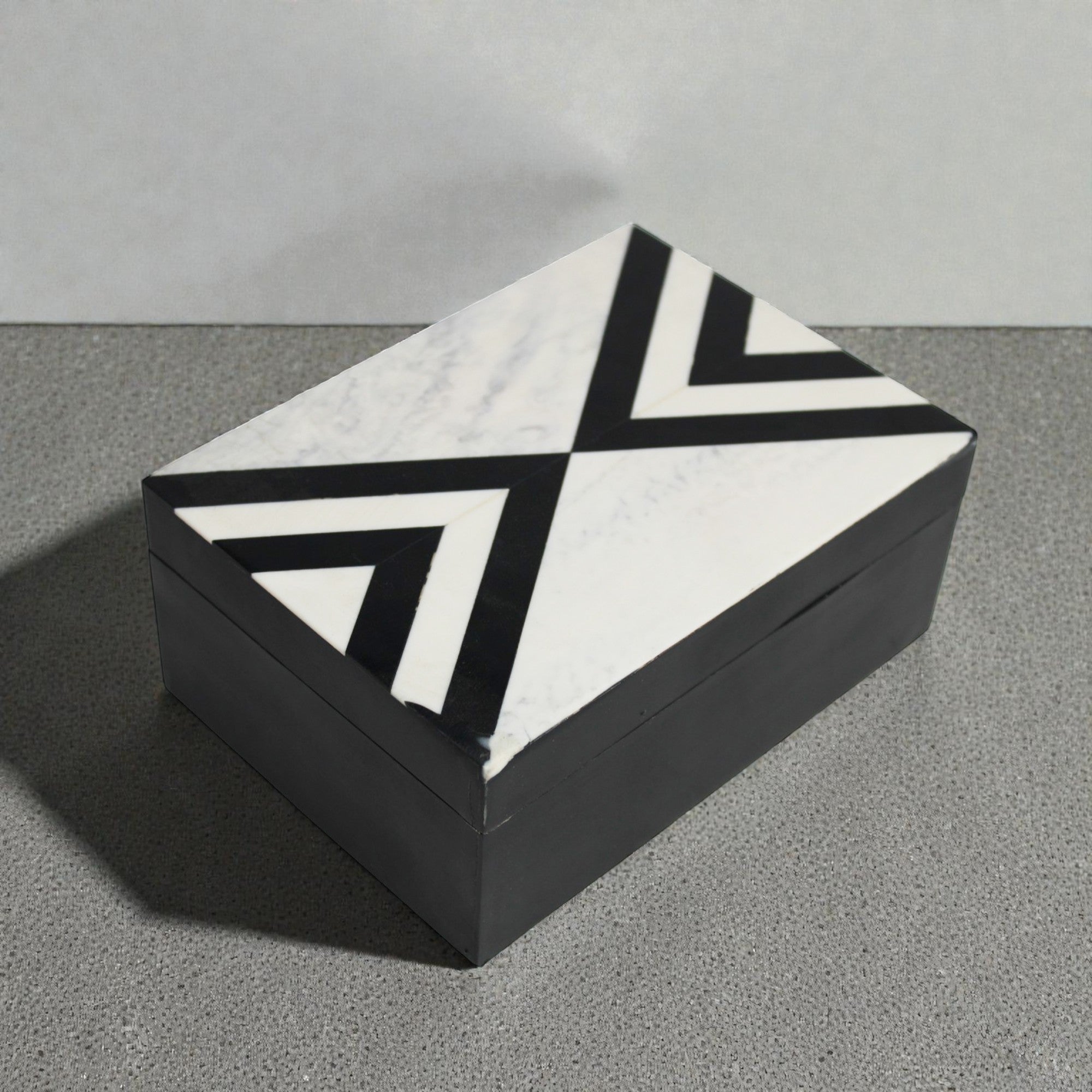  Monochromatic Marble-Inlay Geometric Jewellery Box 
