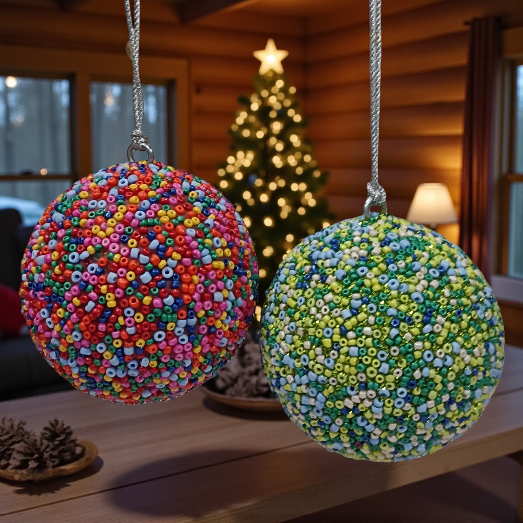 Set of 2 Beaded Balls Christmas Hangings