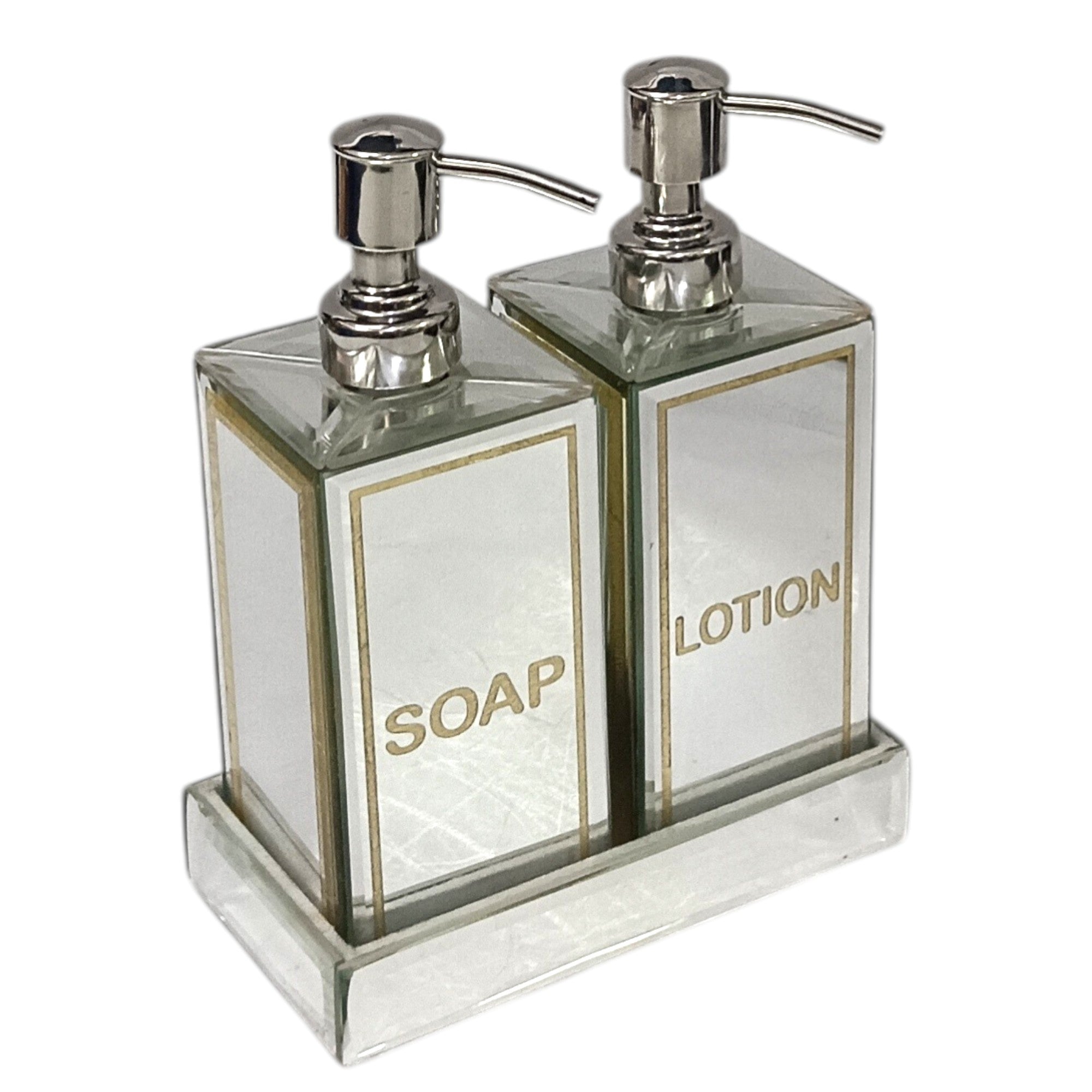  Three-Piece Silver Glass Lotion and Soap Dispenser Set for Modern Bathrooms 