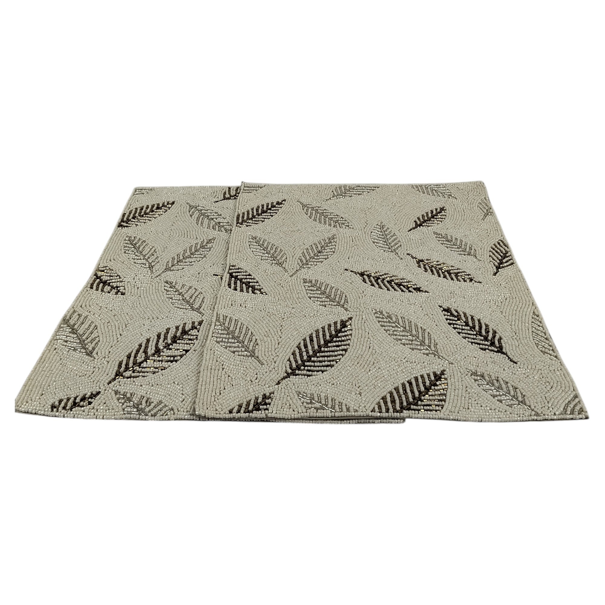 Leaf Design Beaded Rectangular Placemats Set of Two