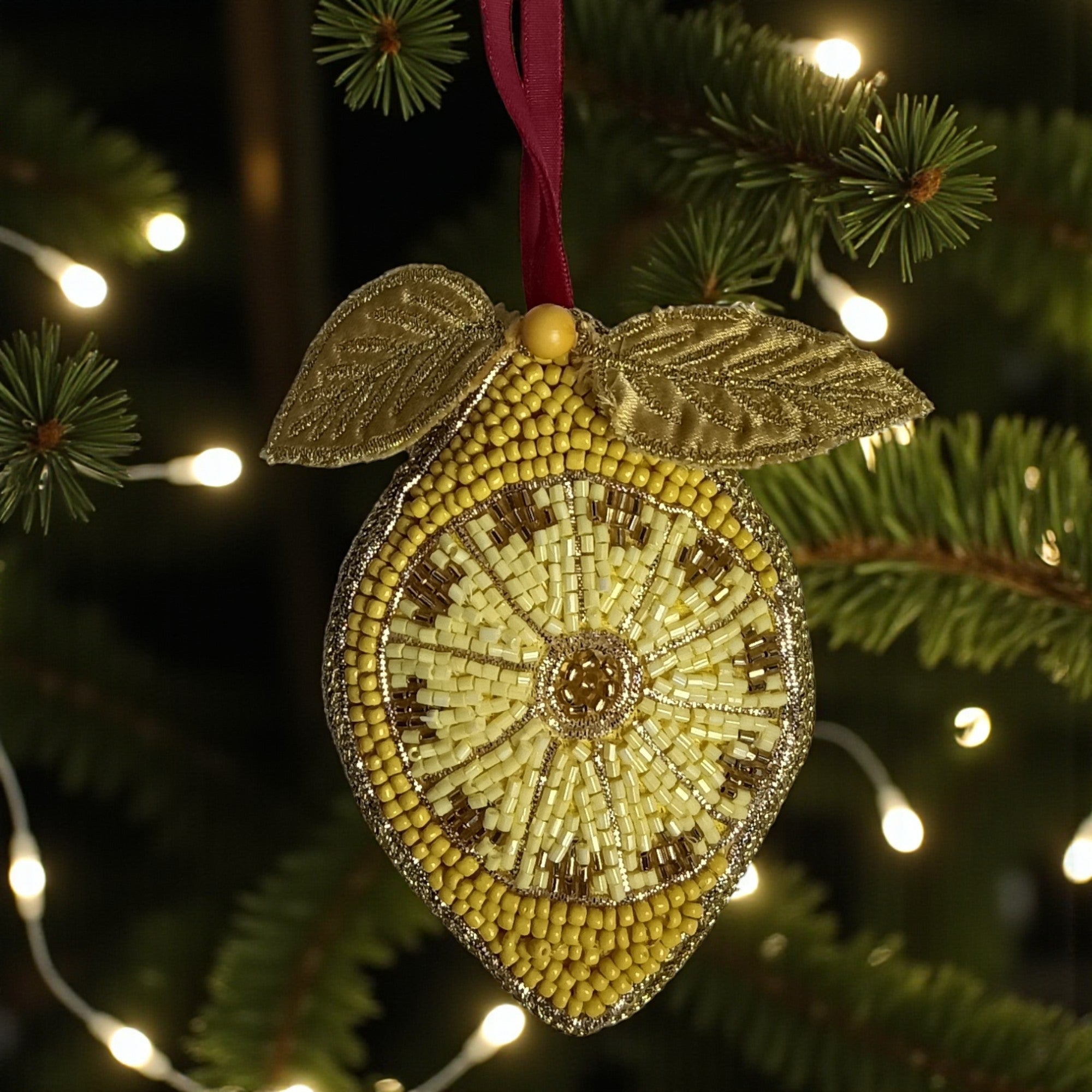Beaded Lemon Shaped Christmas Ornaments