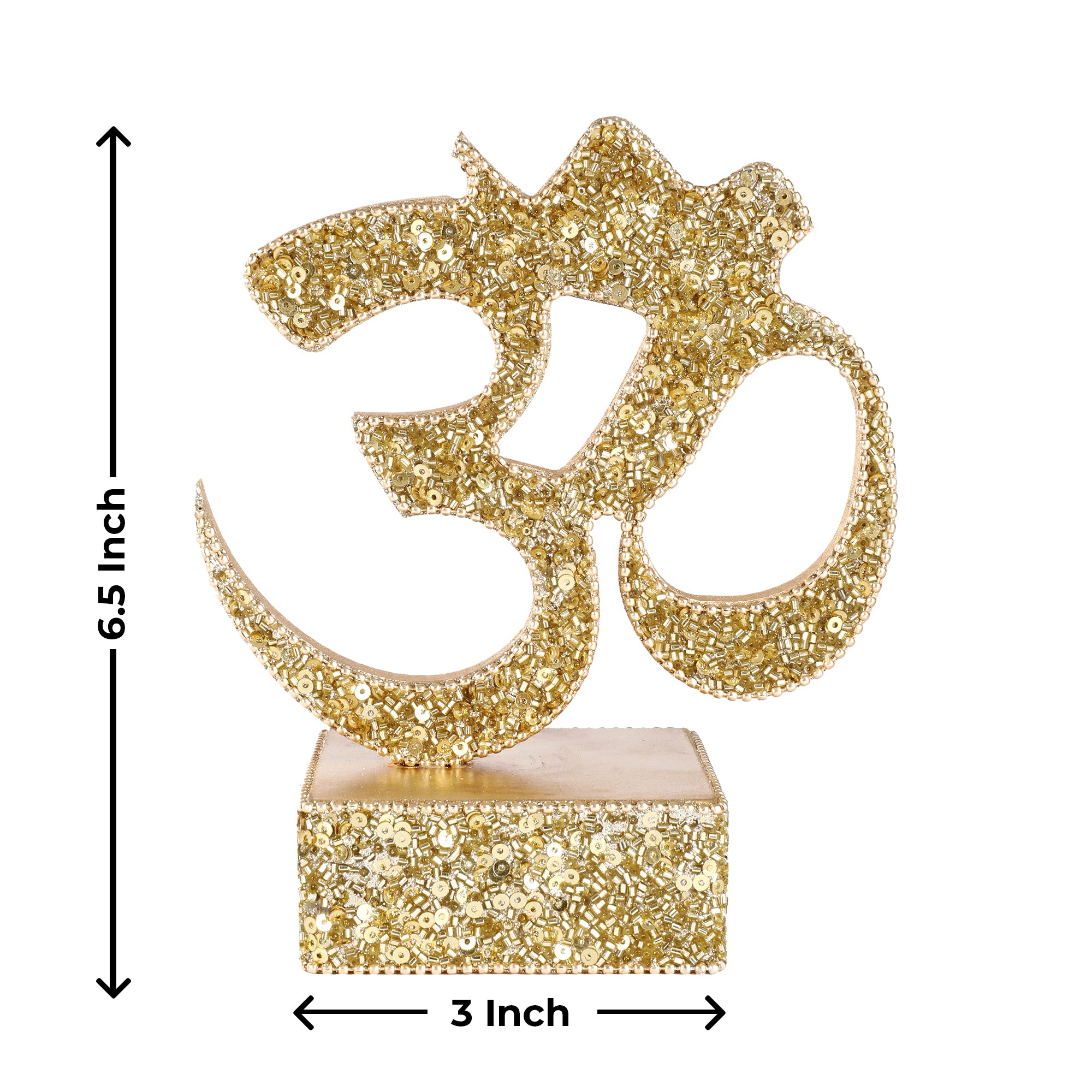 Decorative "Om & Omkara" with Glitter, Gold Color, Religious Table Décor-TH-222