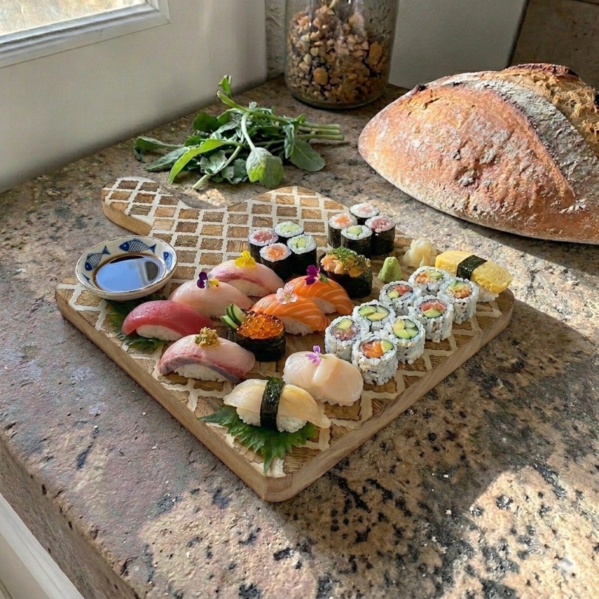Wooden Serving Board with Inlay Work