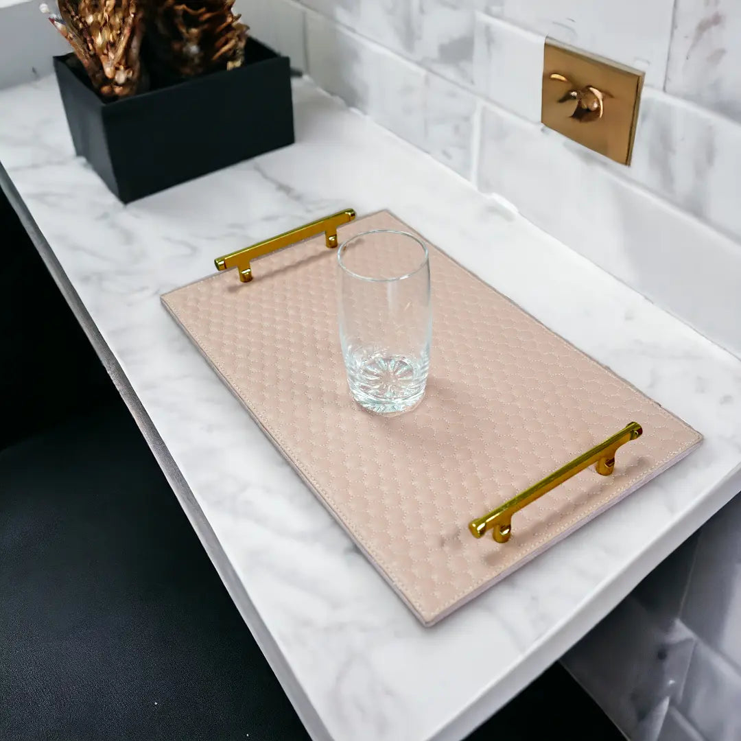 Pink Leatherite Tray with Handle