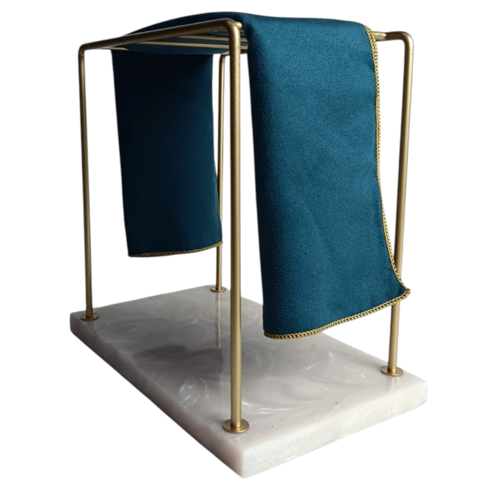Monkey Bar Metal Golden Painted Towel Stand With Beige Resin Base