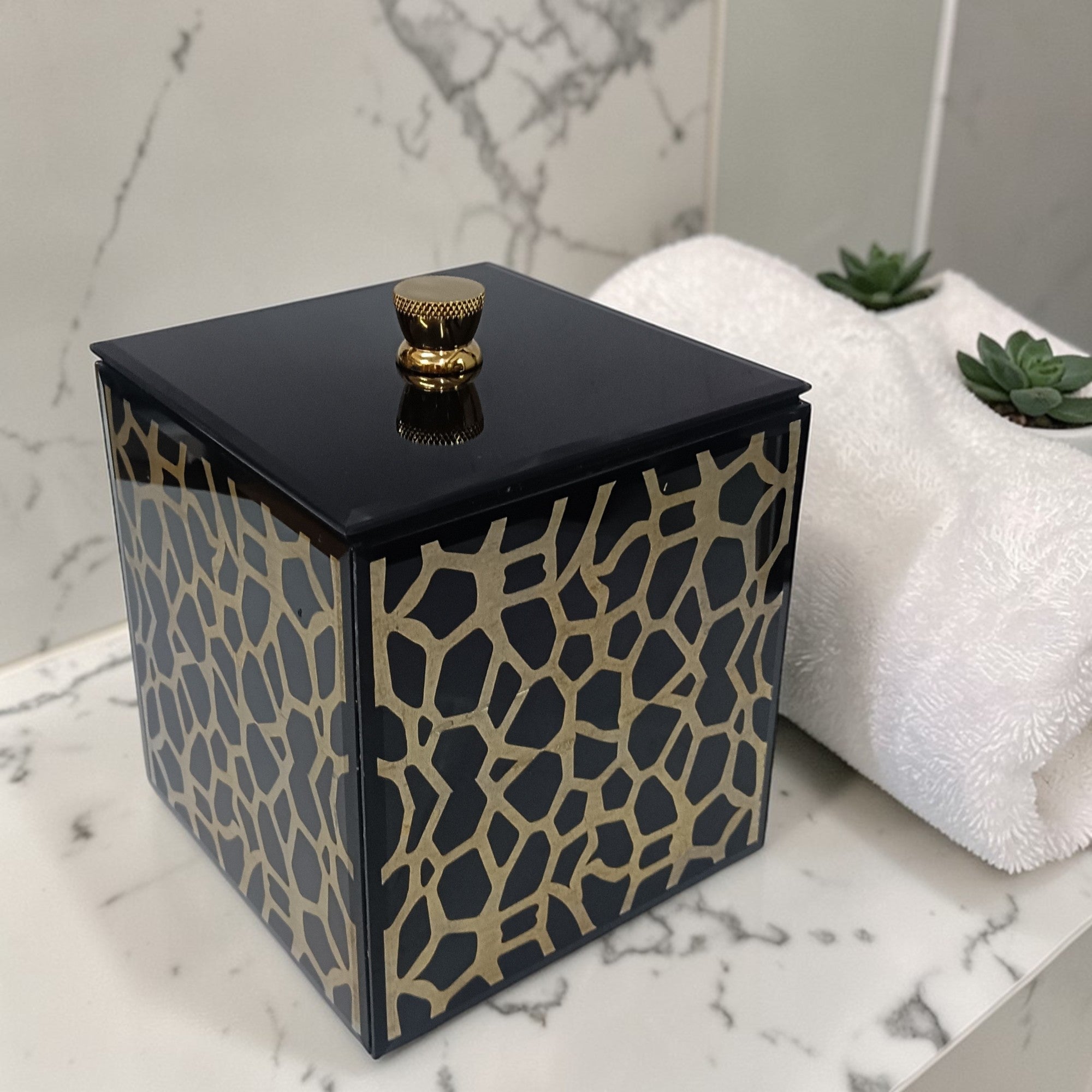 Luxury Designer Black & Gold Glass  Dustbin