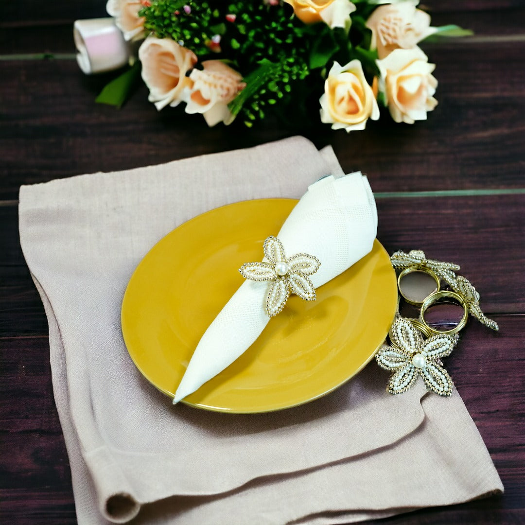 Flower Shape Beaded Napkin Ring Set of Four