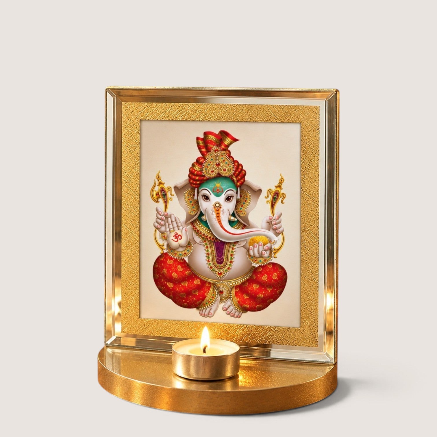Premium Lord Ganesha Photo Frame with Tealight Candle Holder