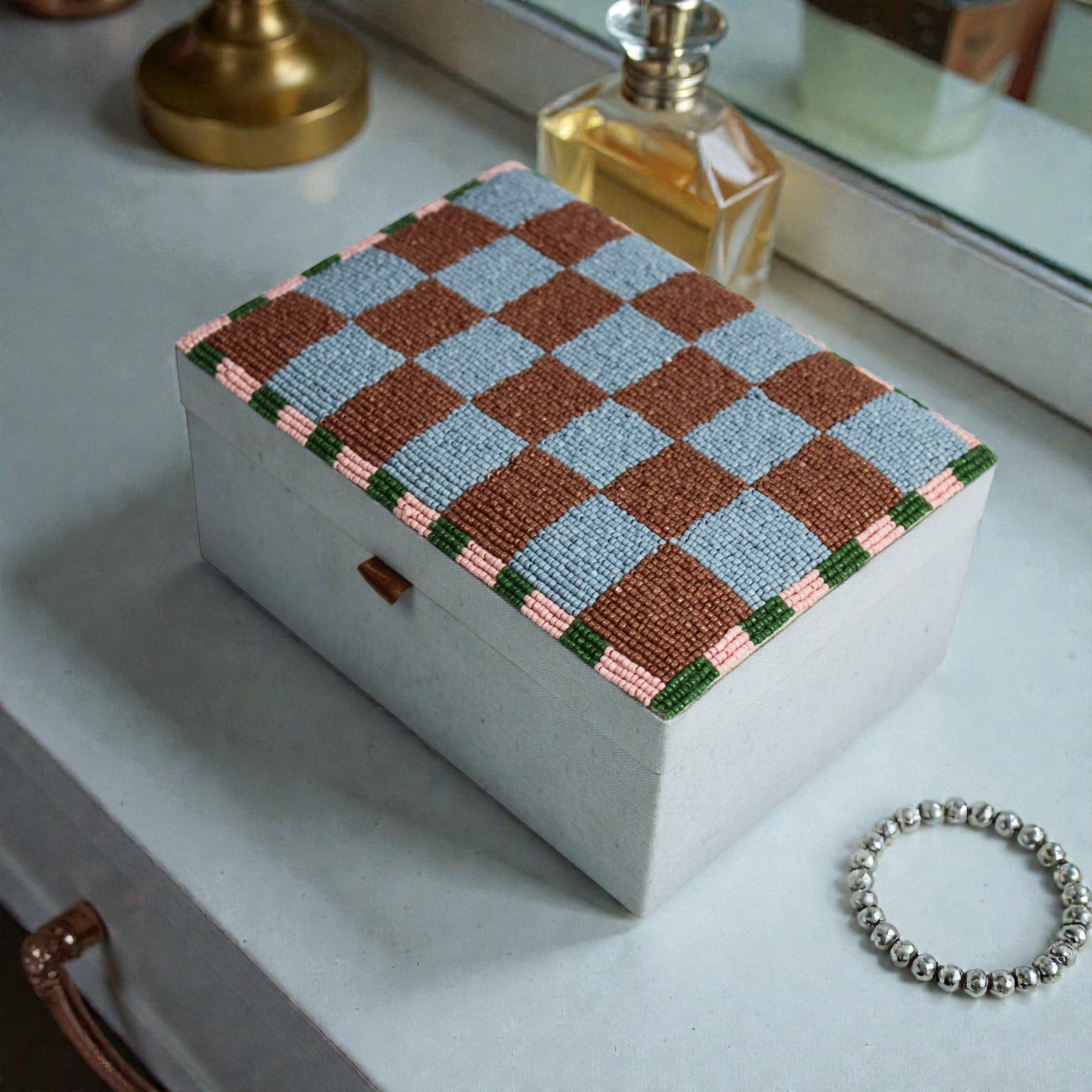 Harlequin Checkered Beaded Jewellery Box