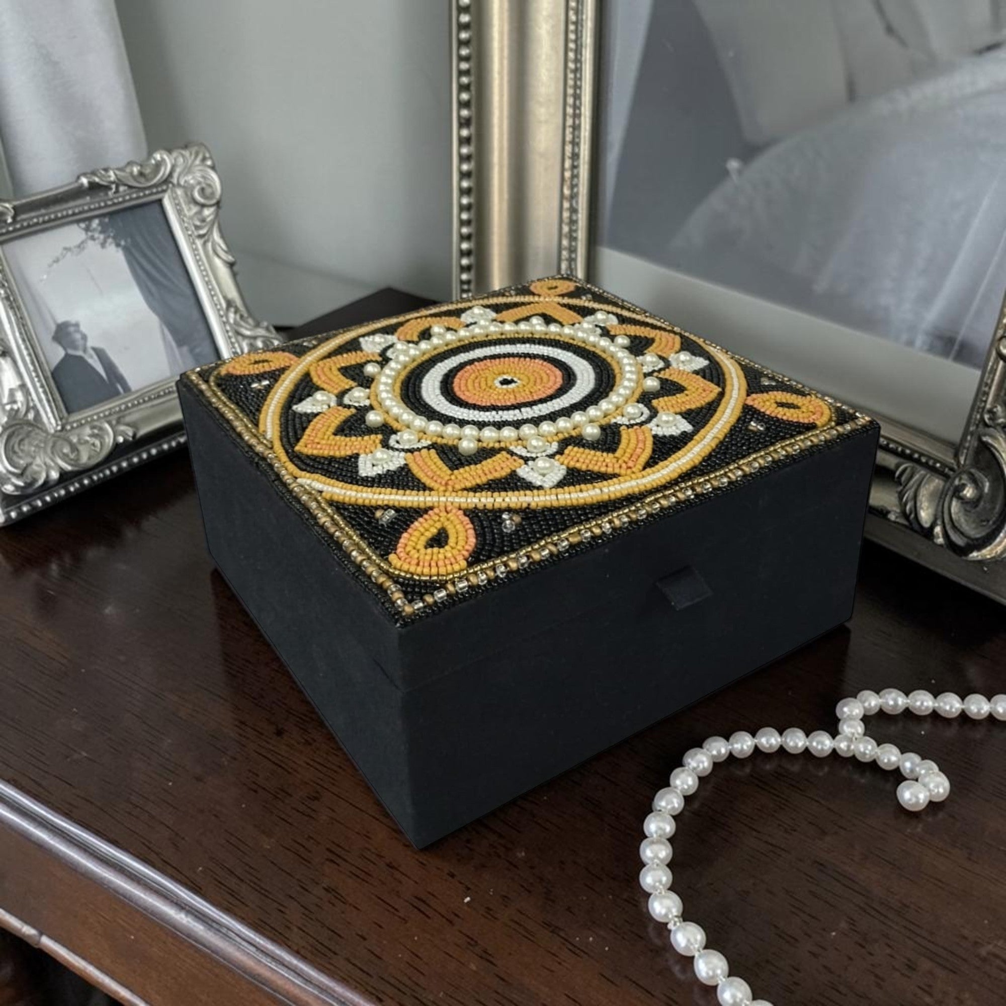  Beaded Multi Colour Decorative Square Jewellery Box 