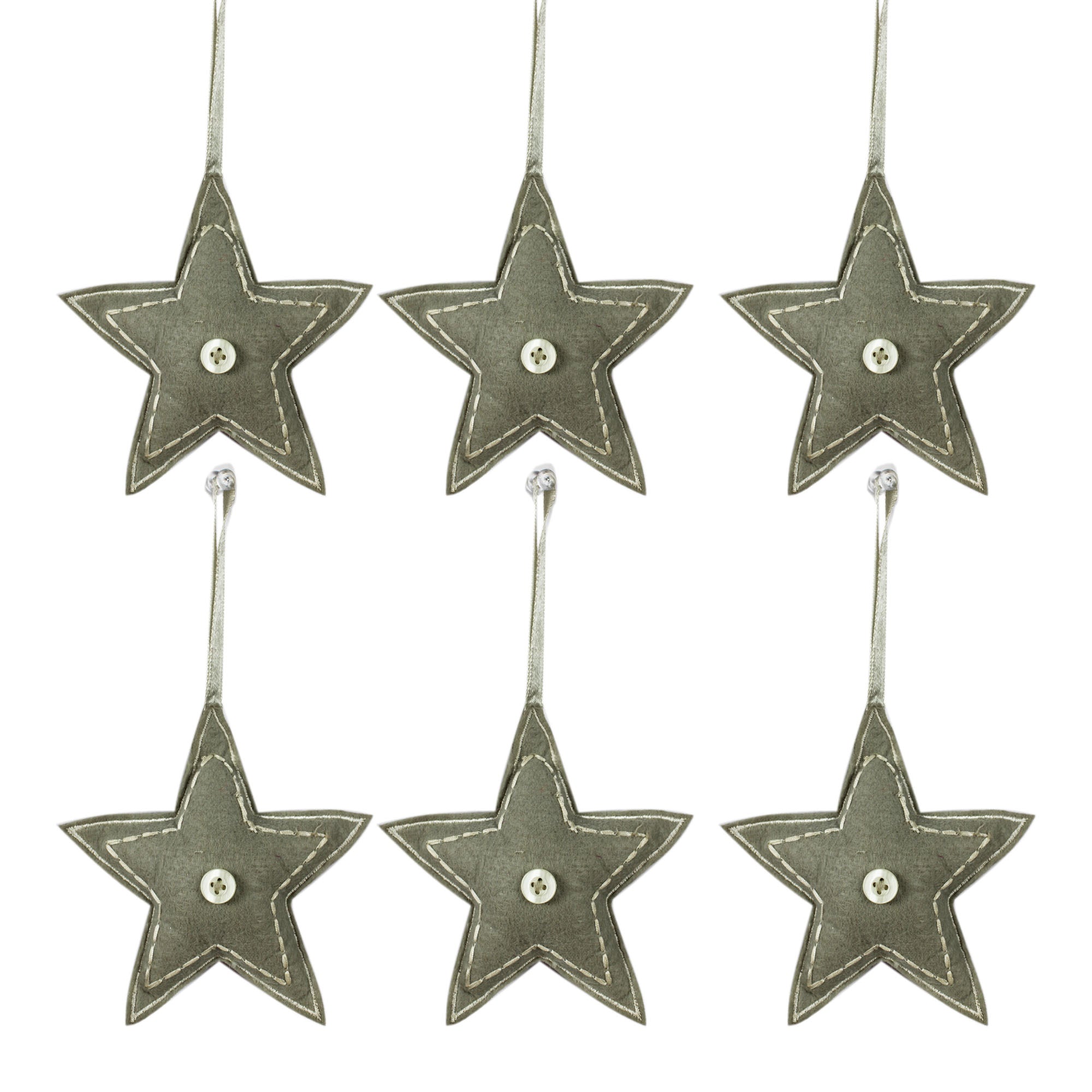 Set of 6 Grey Star Christmas Tree Ornaments