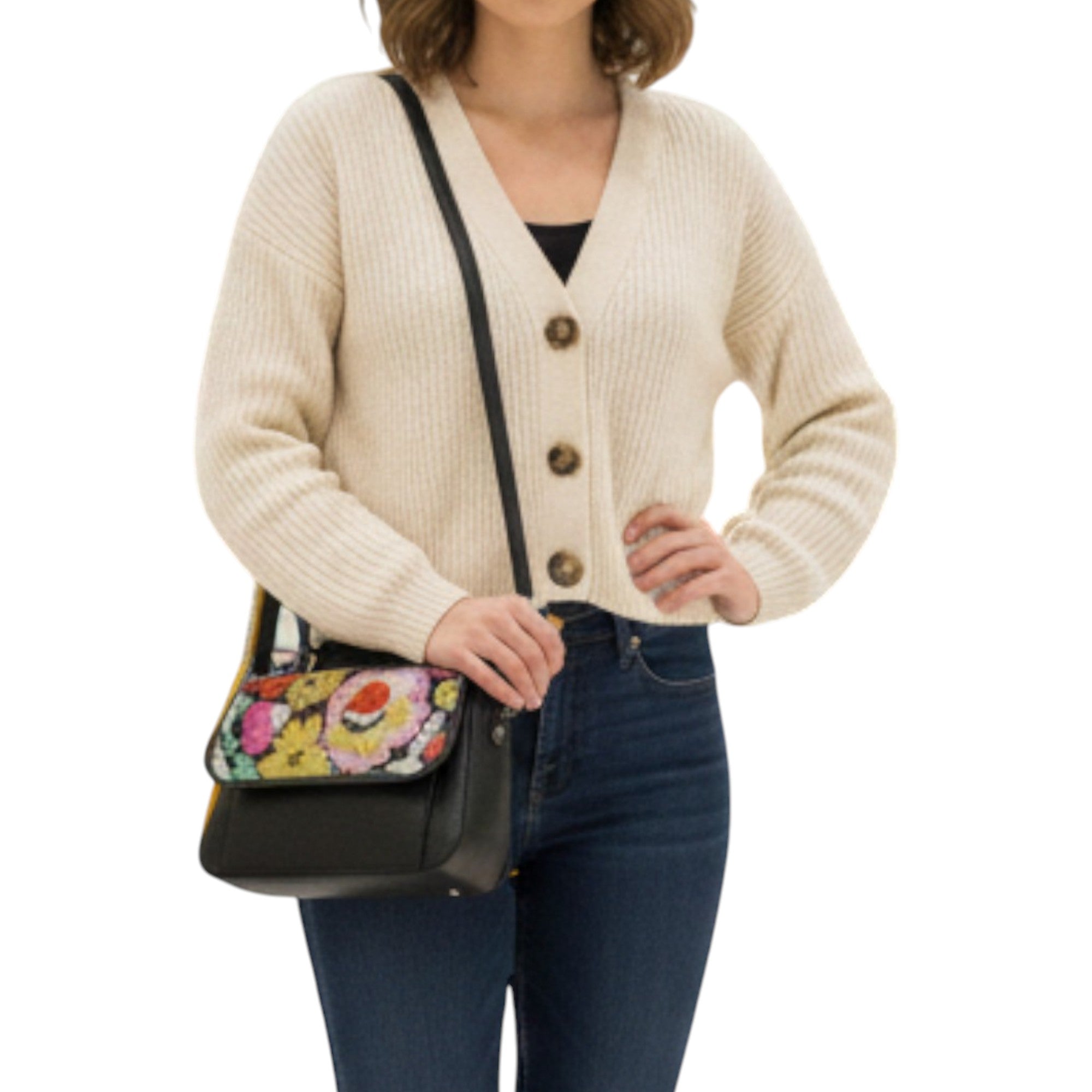 Hand Embroidered Handbag with Vibrant Floral Design