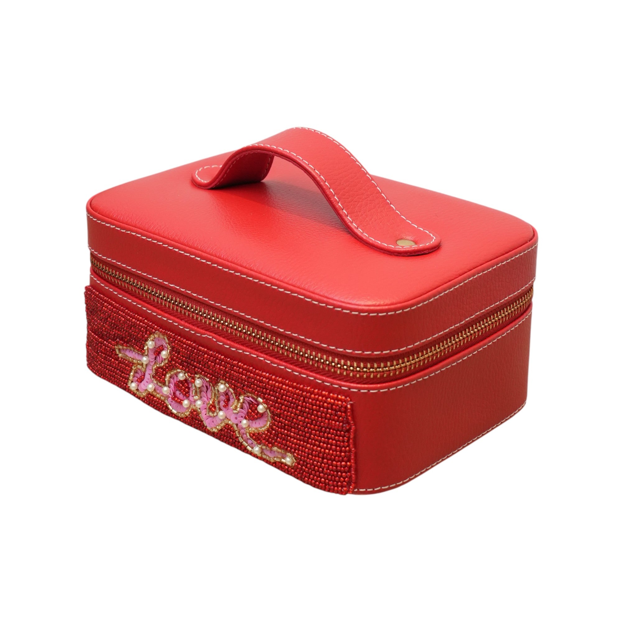 Hand Embroidered Red PU, Make up case | It is a good choice for a Valentine gift