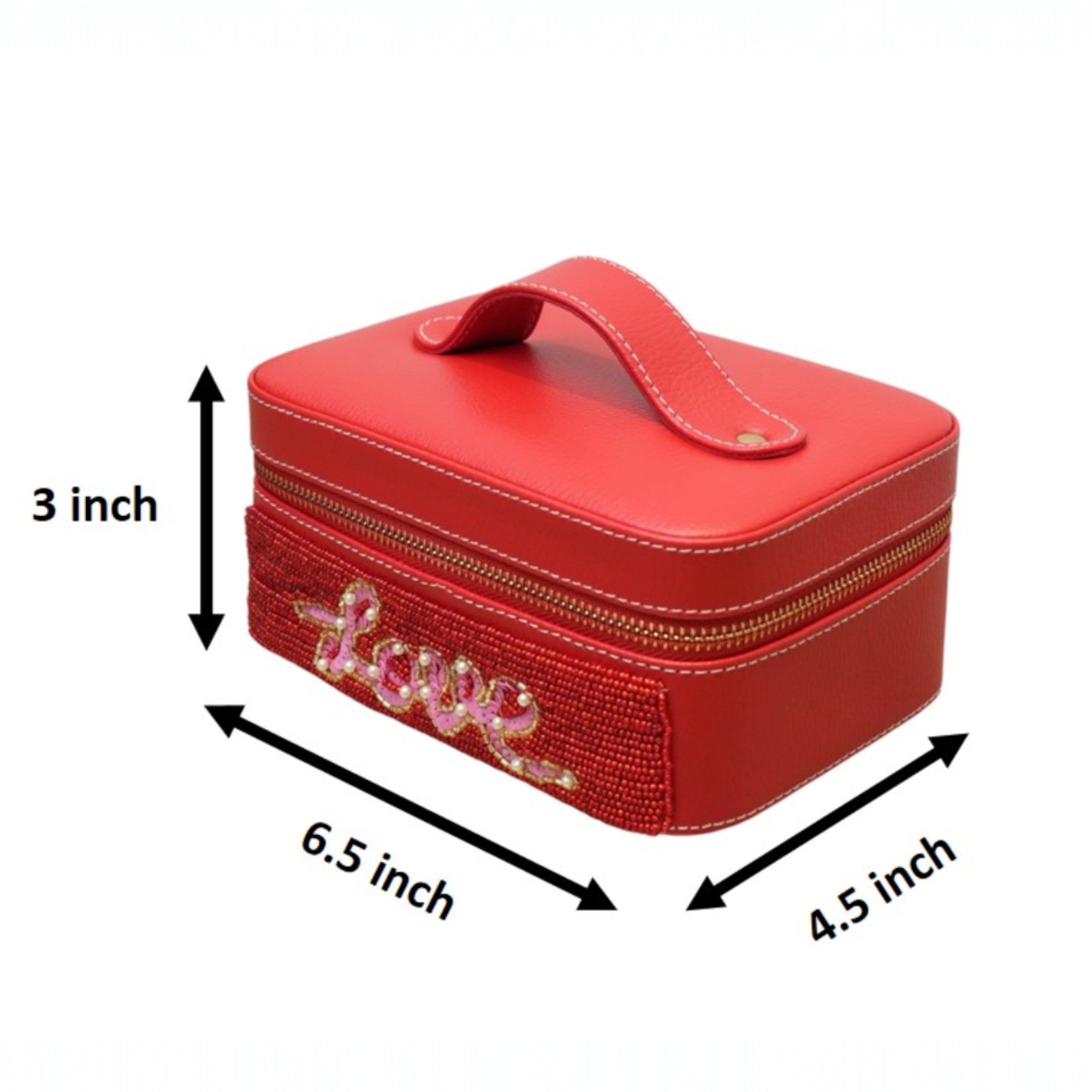 Hand Embroidered Red PU, Make up case | It is a good choice for a Valentine gift