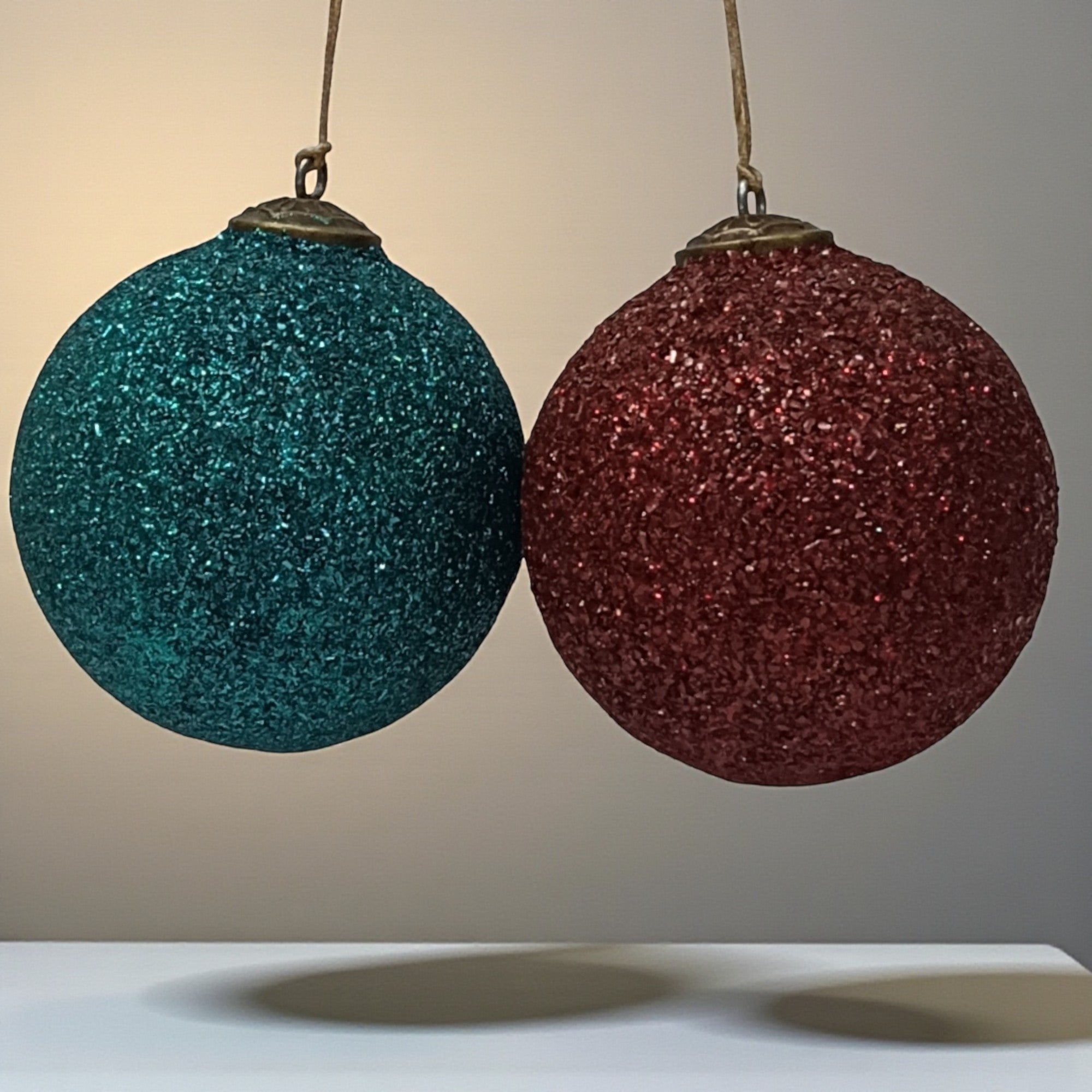 Set of 2 Glitter Balls Christmas Hangings