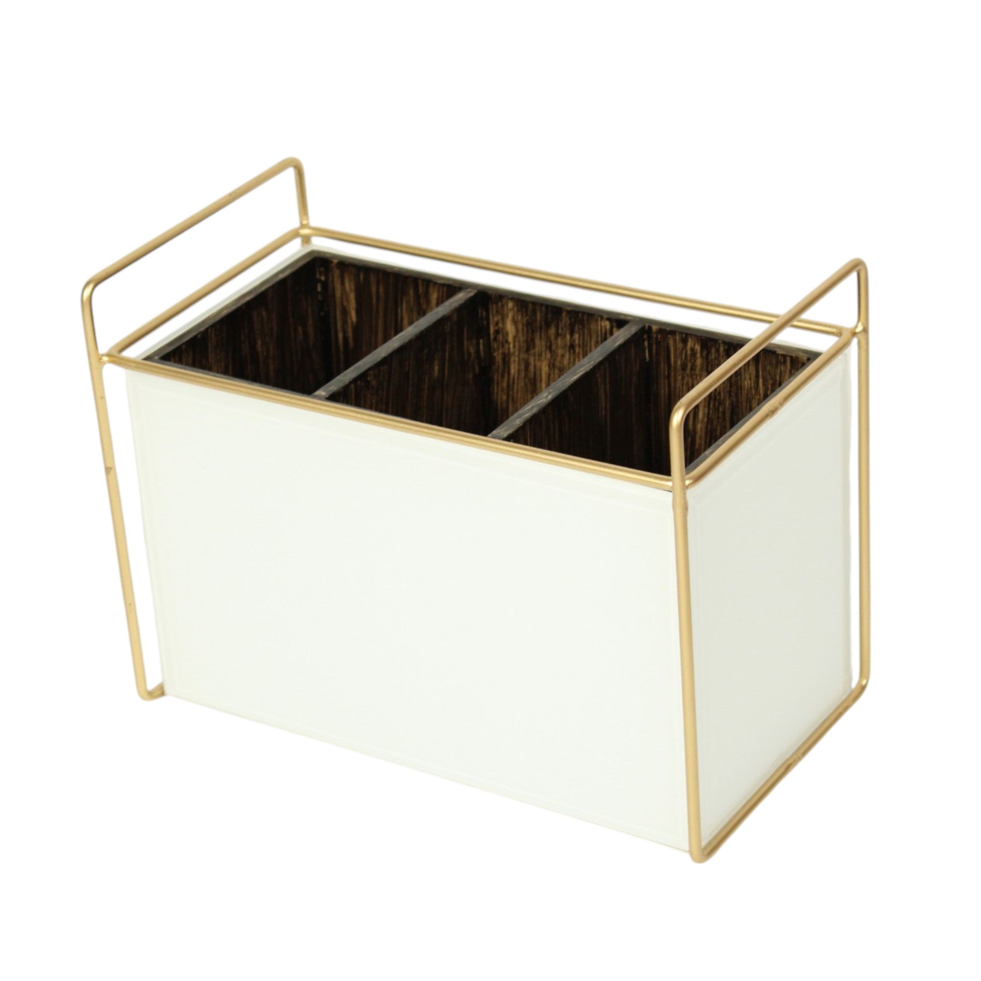 Luxury White Glass Cutlery Holder With Three Partition