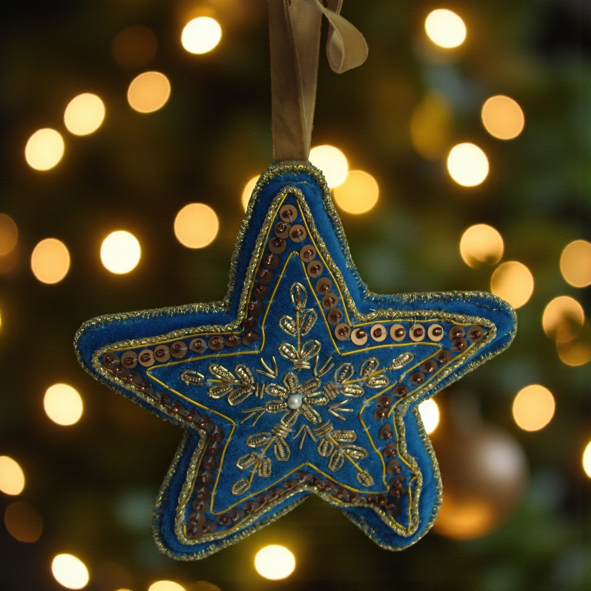 Set of 2 Beaded Star Shaped Christmas Ornament