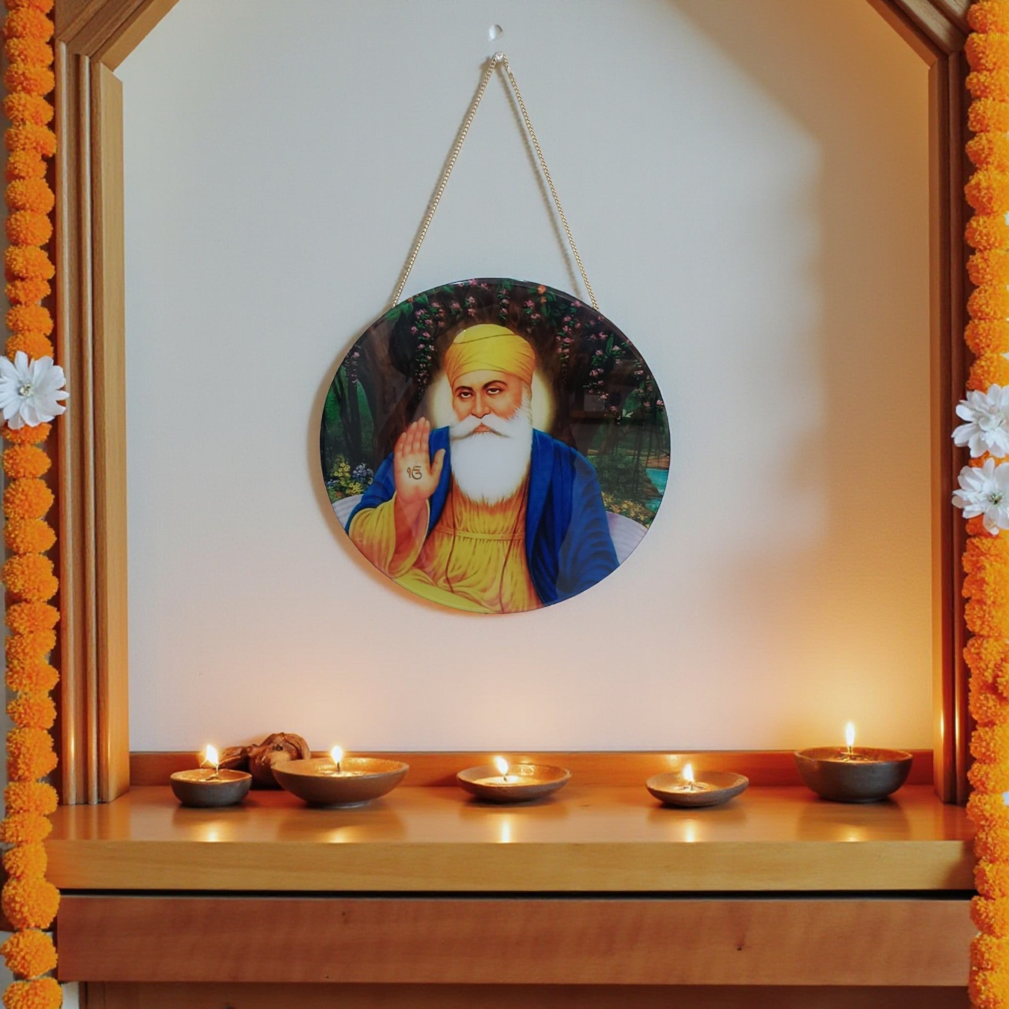 Glass Printed Round Guru Nanak ji Wall Decor