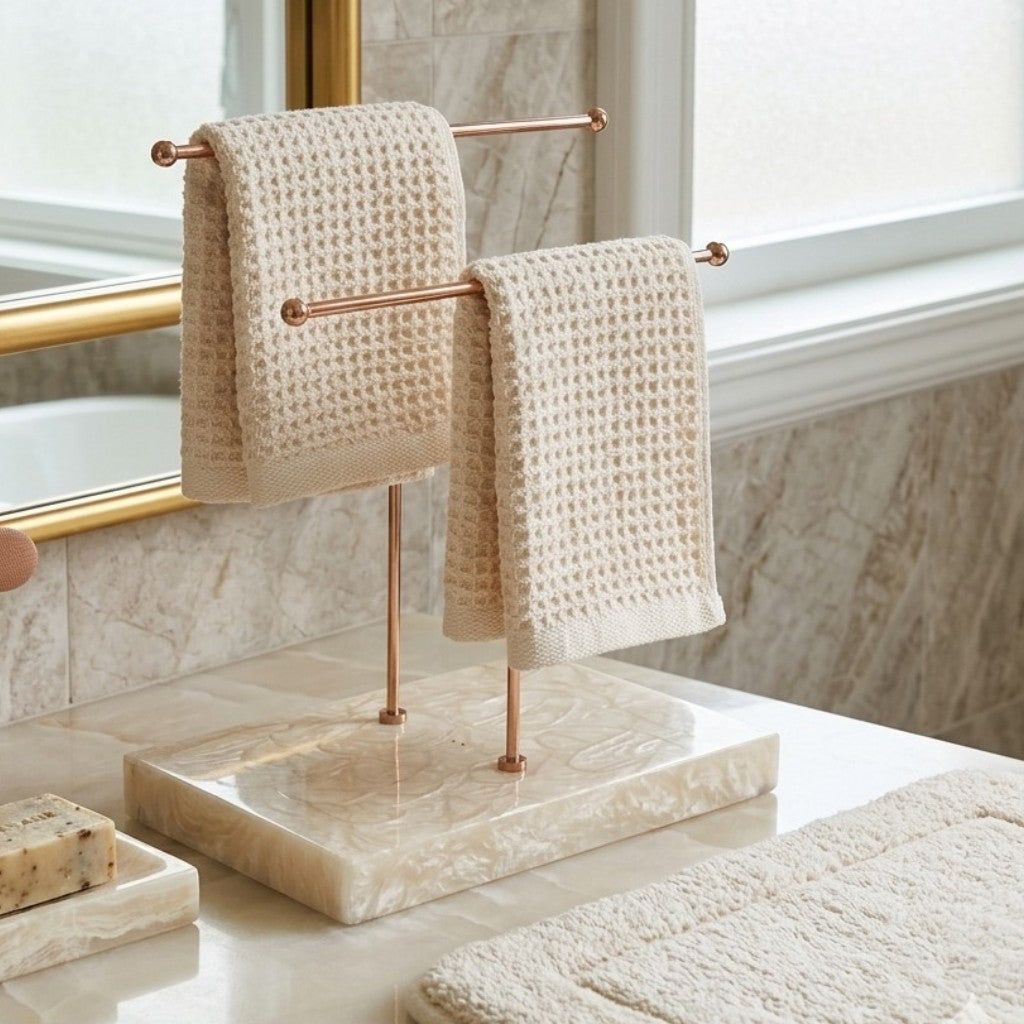  Premium Double Bar Hand Towel Stand with Resin Base 