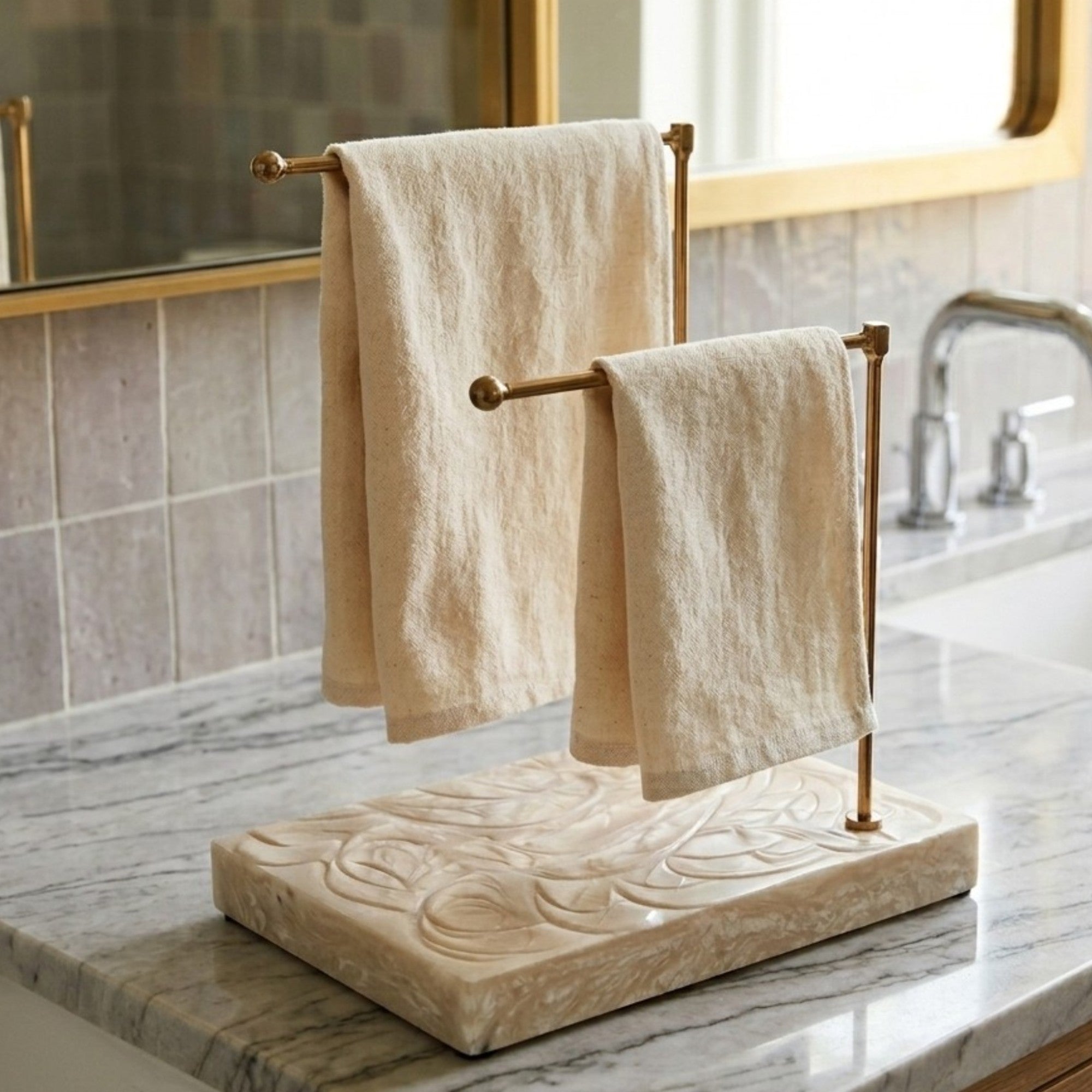  Double Bar Hand Towel Stand with Design Resin Base 