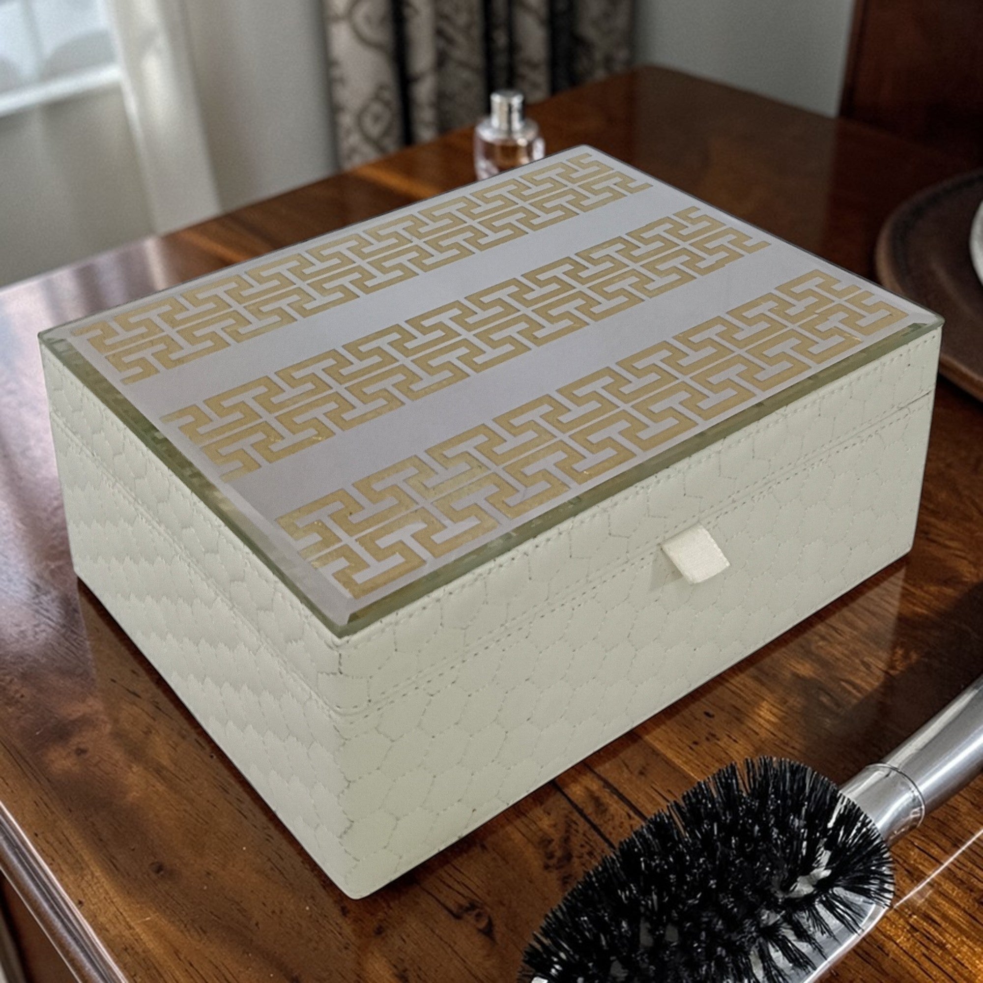 Designer Ivory High Quality PU & Gold Greek Jewelry Box