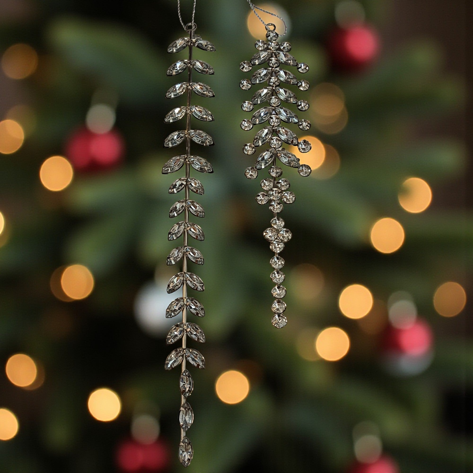 Set of 2 Jewelled Hanging Ornaments for Christmas Tree