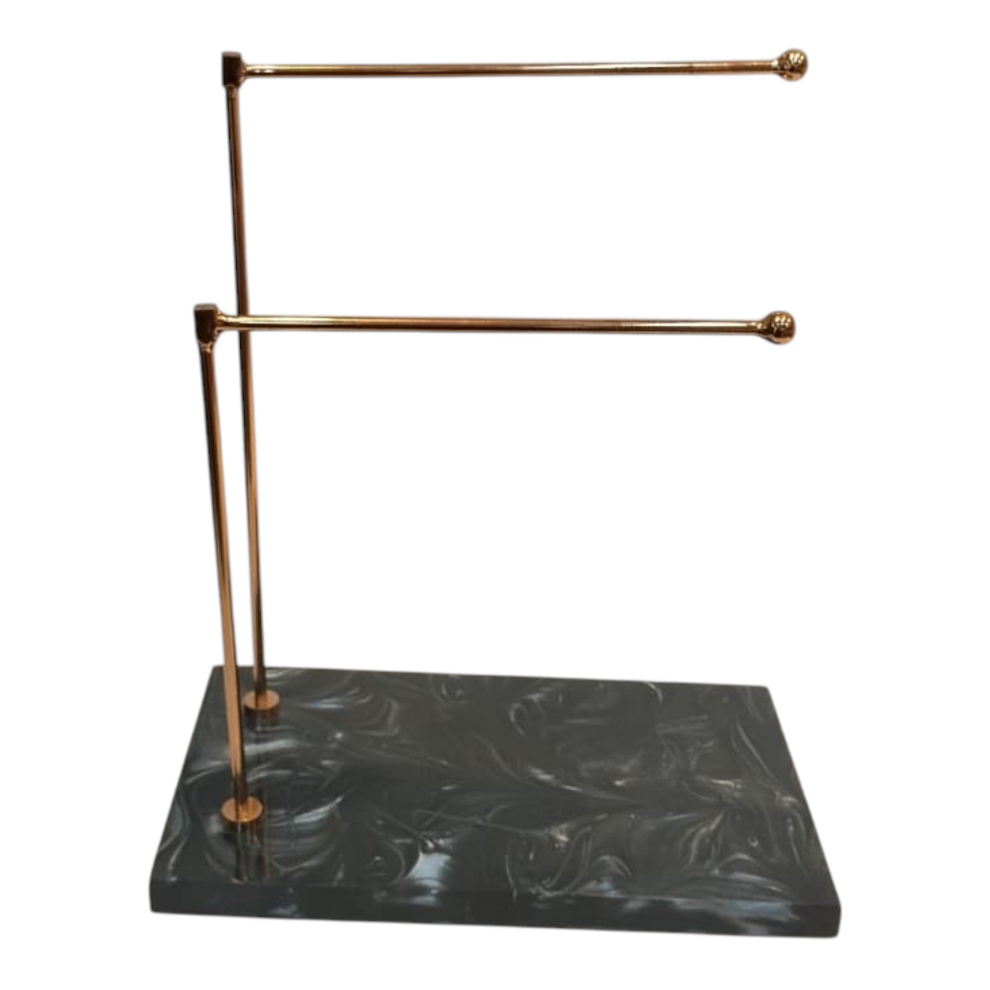  Gold Double Bar Hand Towel Stand with Black Resin Marble Base 