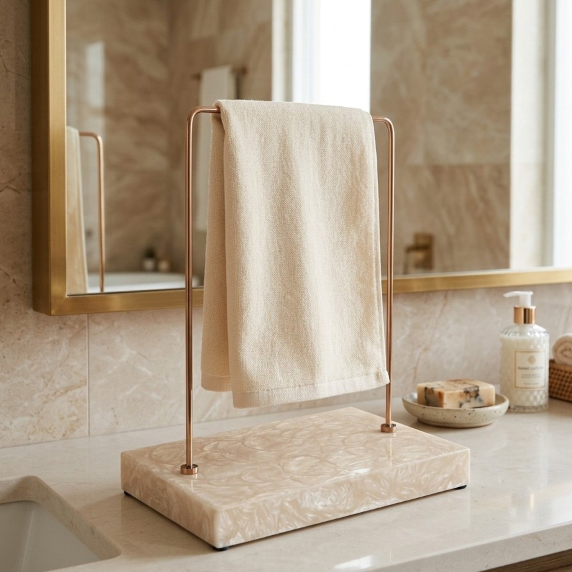 Premium Single Bar Countertop Towel Stand with Resin Marble Base