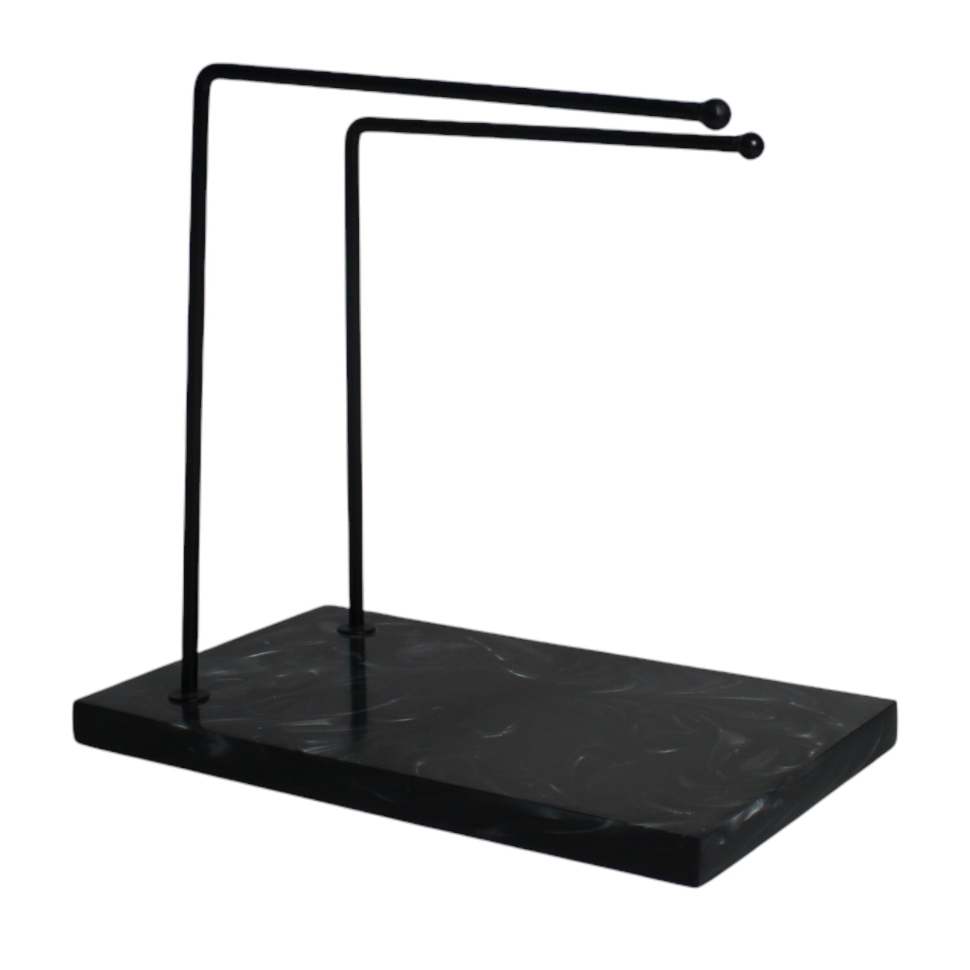 Dual Black Powder Coated Metal Towel Stand With Black Resin Base