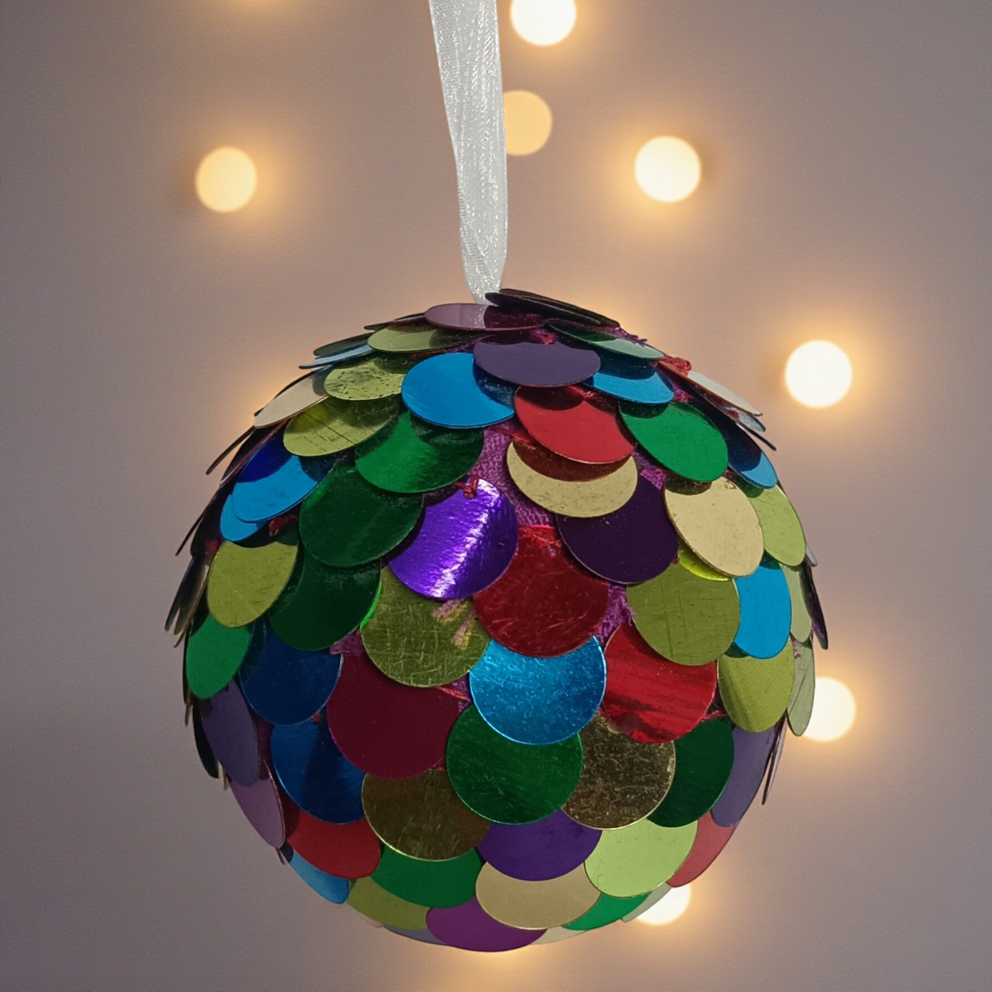 Set of 6 Multicolor Sequins Work Christmas Hanging Balls