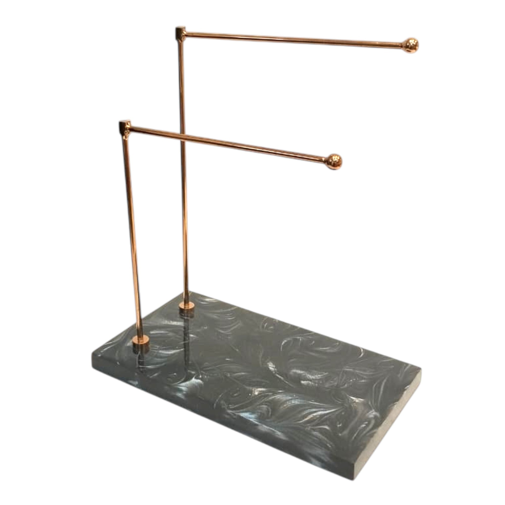Gold Double Bar Hand Towel Stand with Black Resin Marble Base