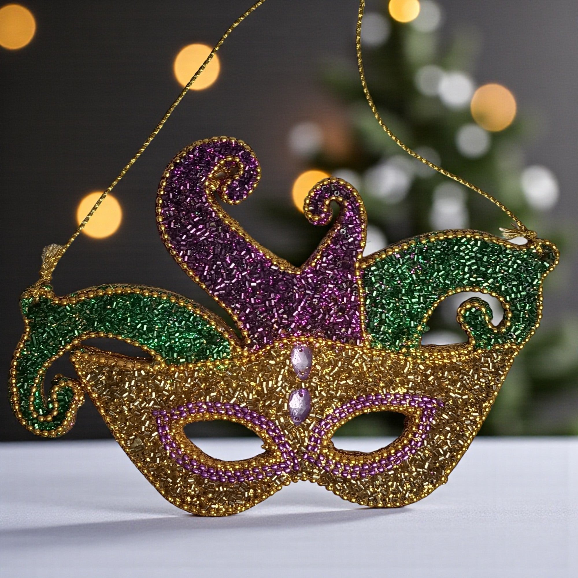  Glitter Beaded Face Mask Shaped Decorative Christmas Tree Ornament 