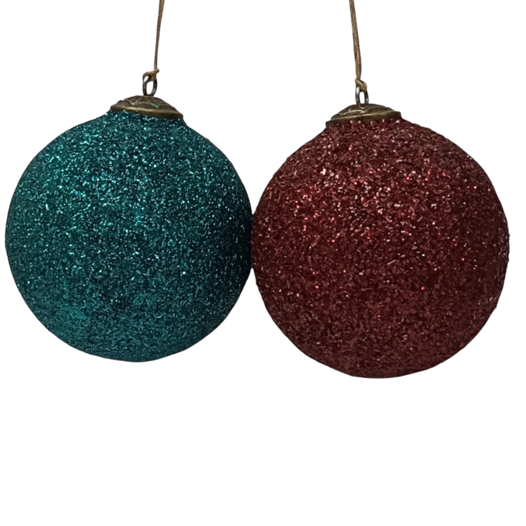 Set of 2 Glitter Balls Christmas Hangings