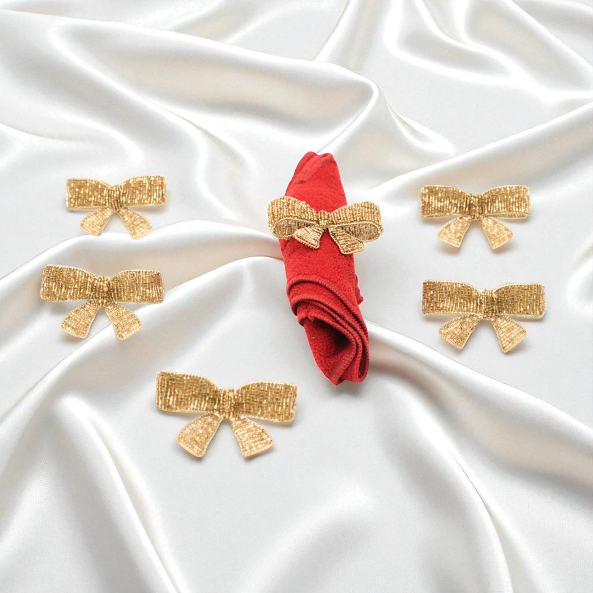 Bow shape Gold Beaded Napkin Ring Set of Six