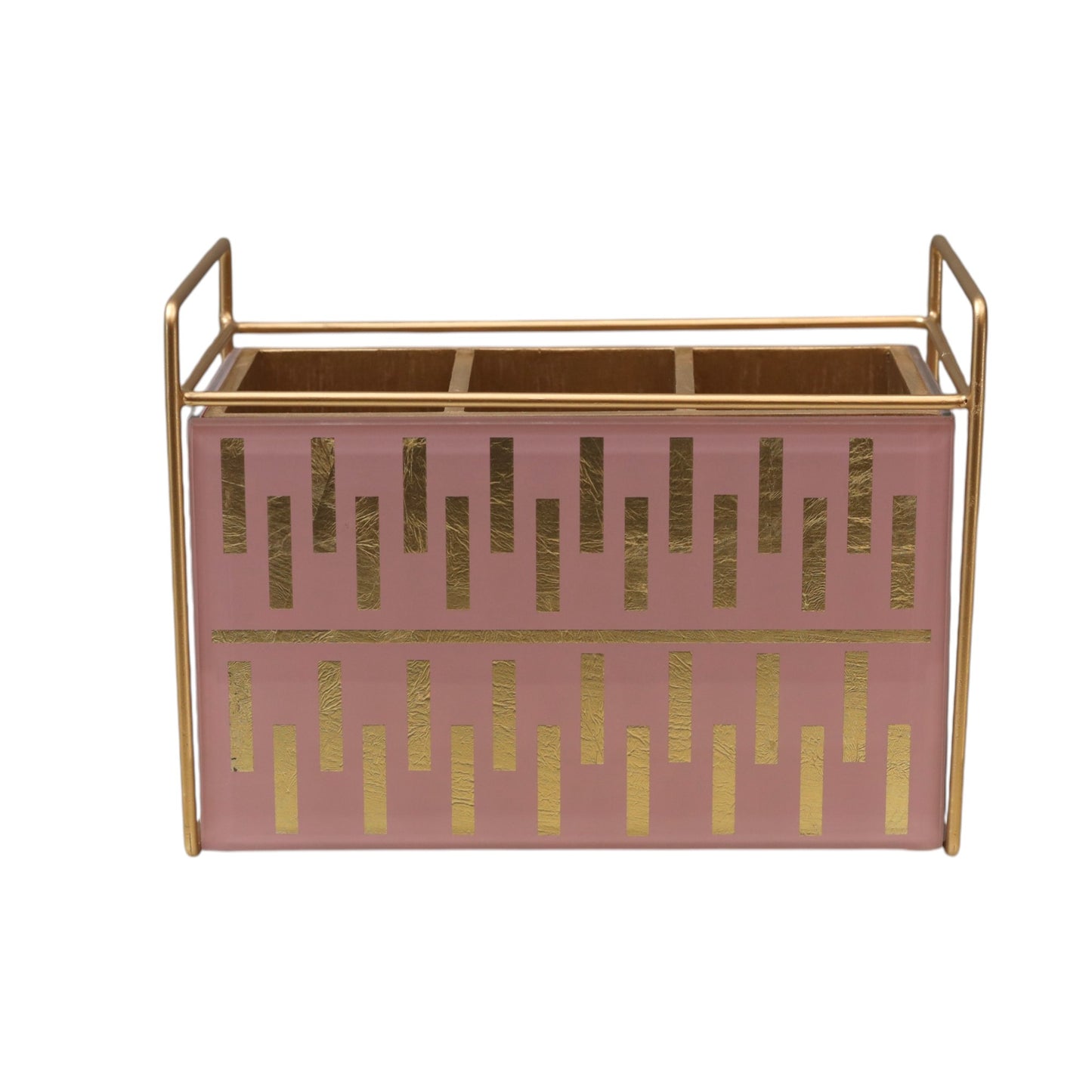 Luxury Pink Gold Glass Cutlery Holder With Three Partition
