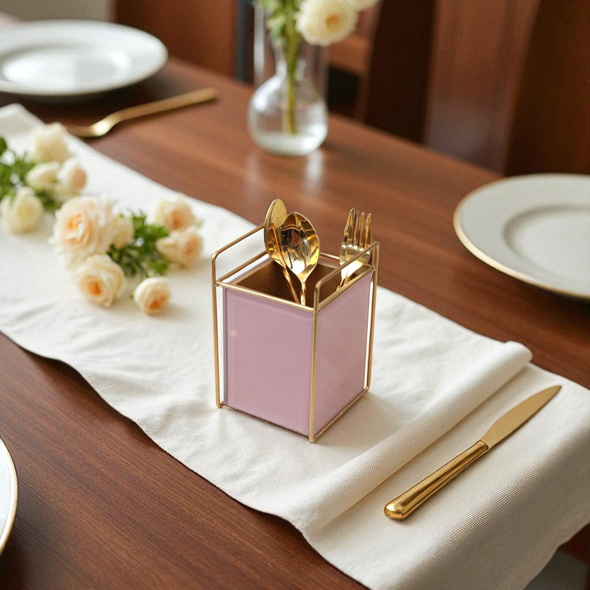 Luxury Pink Silver Color Glass Designer Cutlery Holder