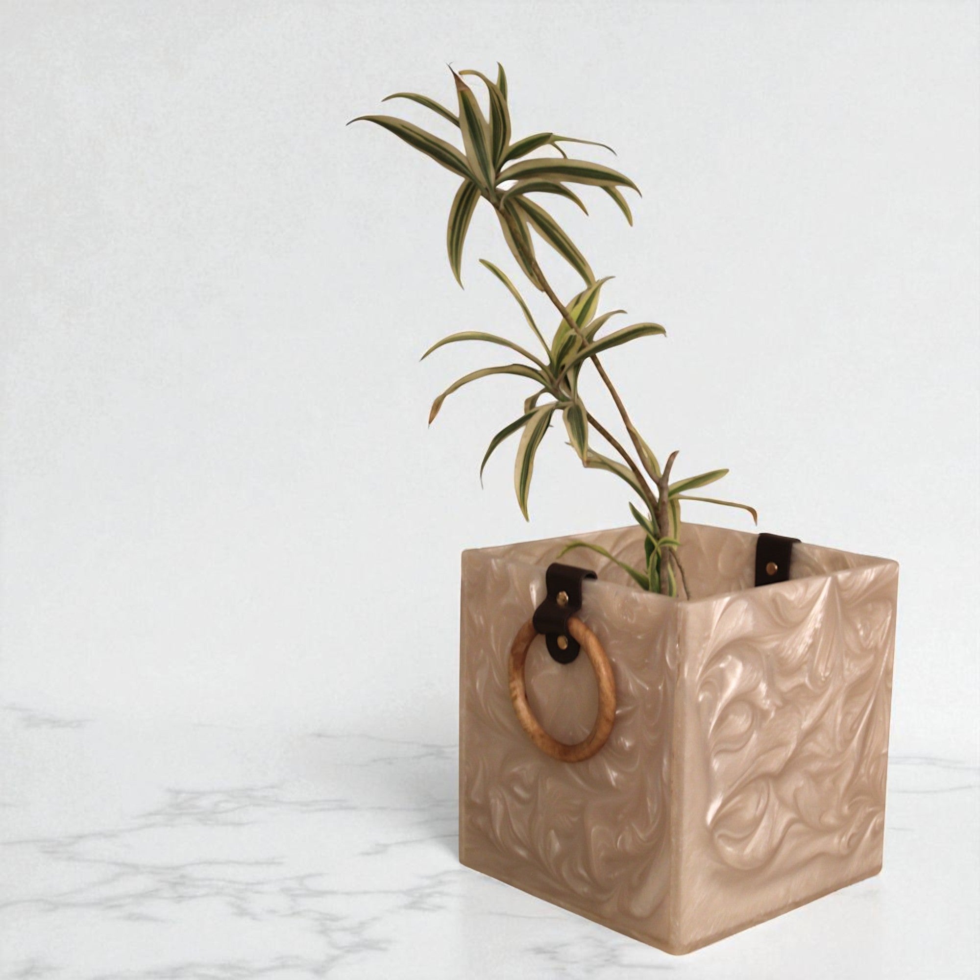 Ivory Resin Dustbin / Planter with Handles